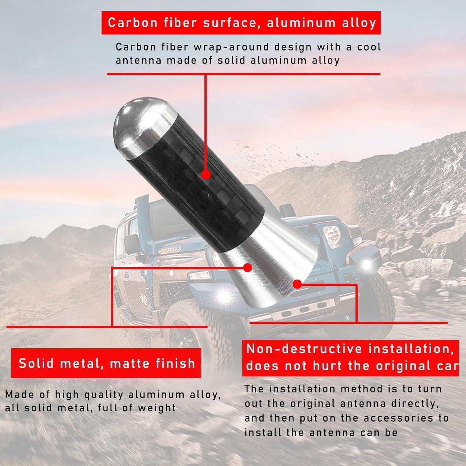 Antena Corta para Auto Augeny, Fibra de Carbono, Plata