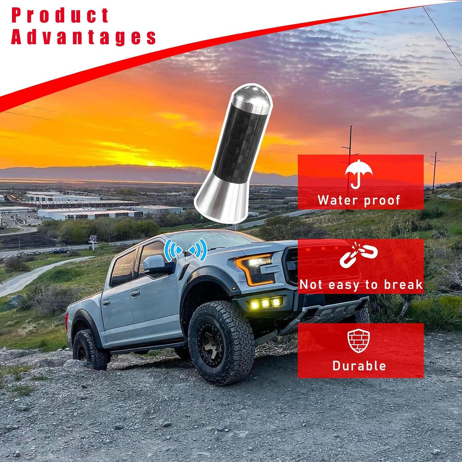 Antena Corta para Auto Augeny, Fibra de Carbono, Plata