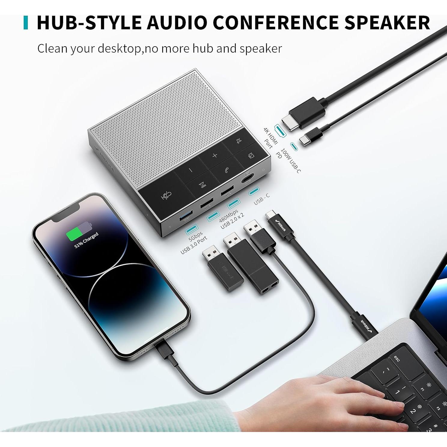 Altavoz de Conferencia HiDock USB-C con Micrófono 360°