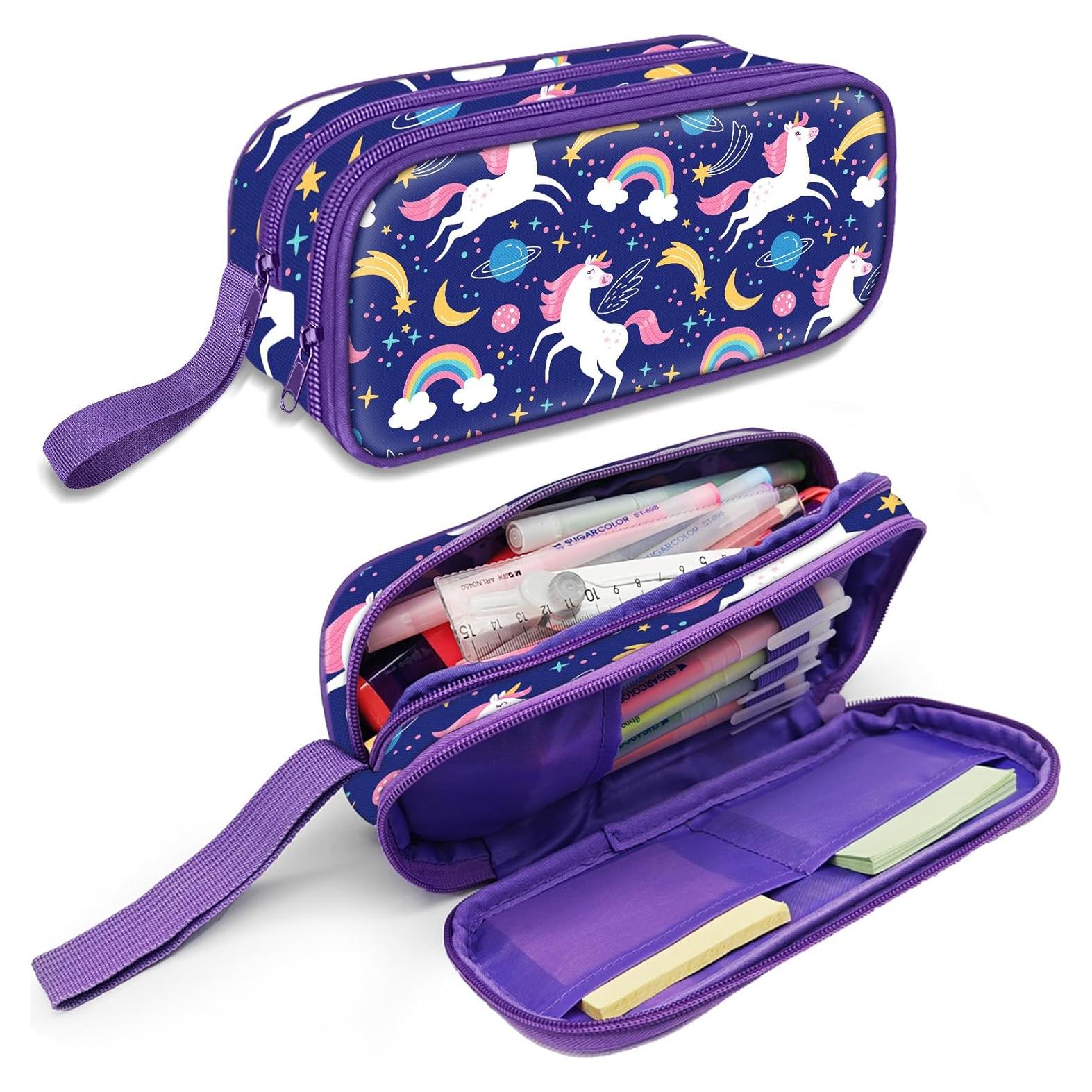 Estuche de Lápices Fitvc para Niñas, Bolsa Arcoíris 2 Compartimentos