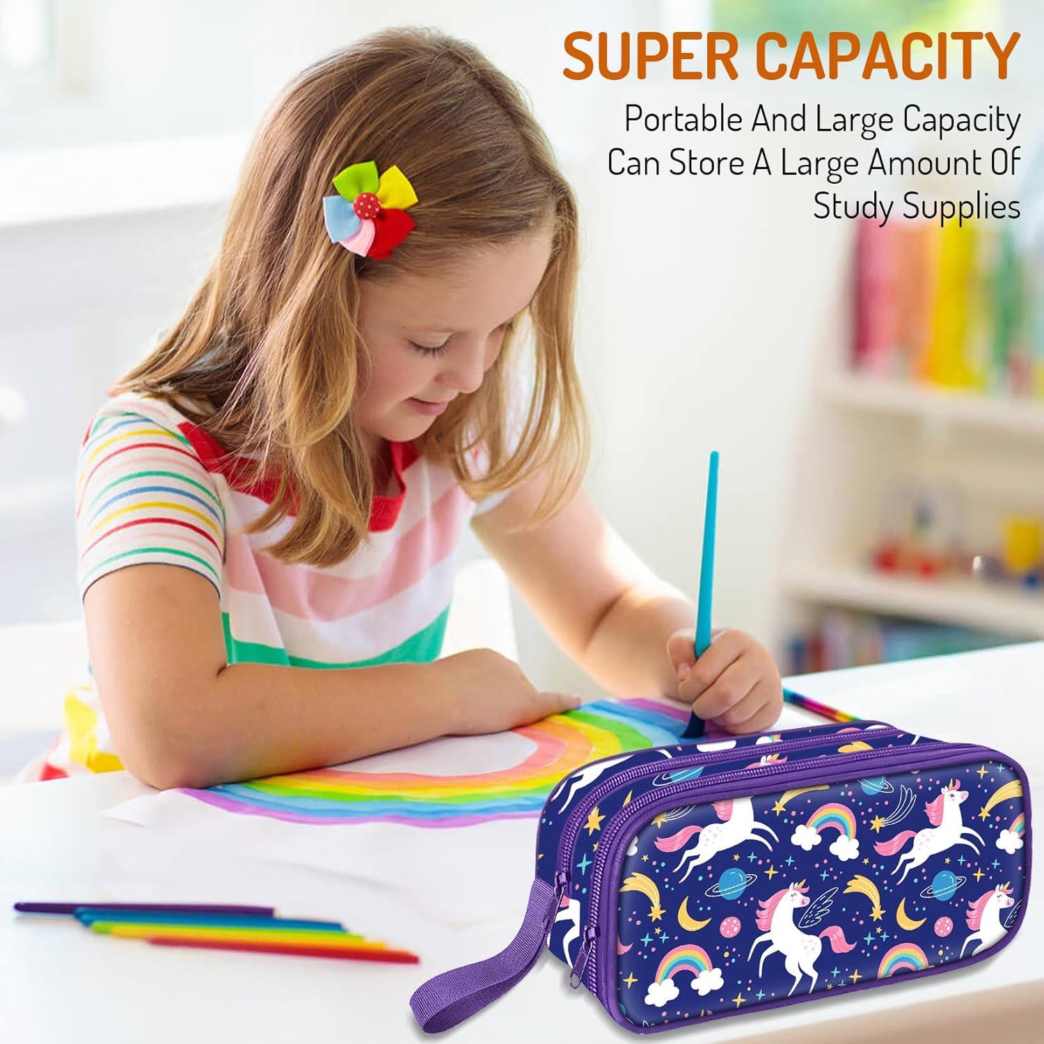 Estuche de Lápices Fitvc para Niñas, Bolsa Arcoíris 2 Compartimentos