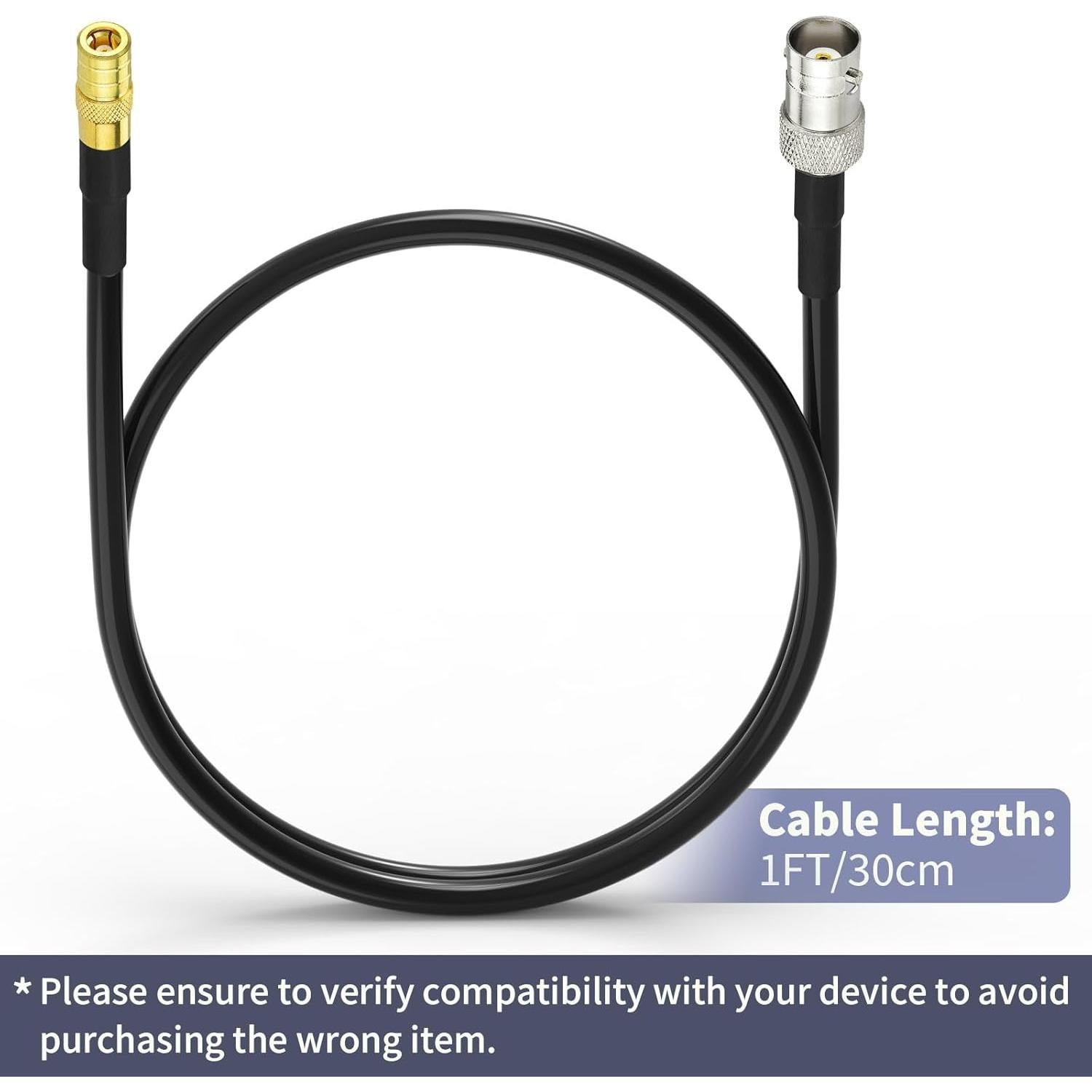 Cable coaxial RG174 30cm BNC hembra a SMB macho 50 Ohm