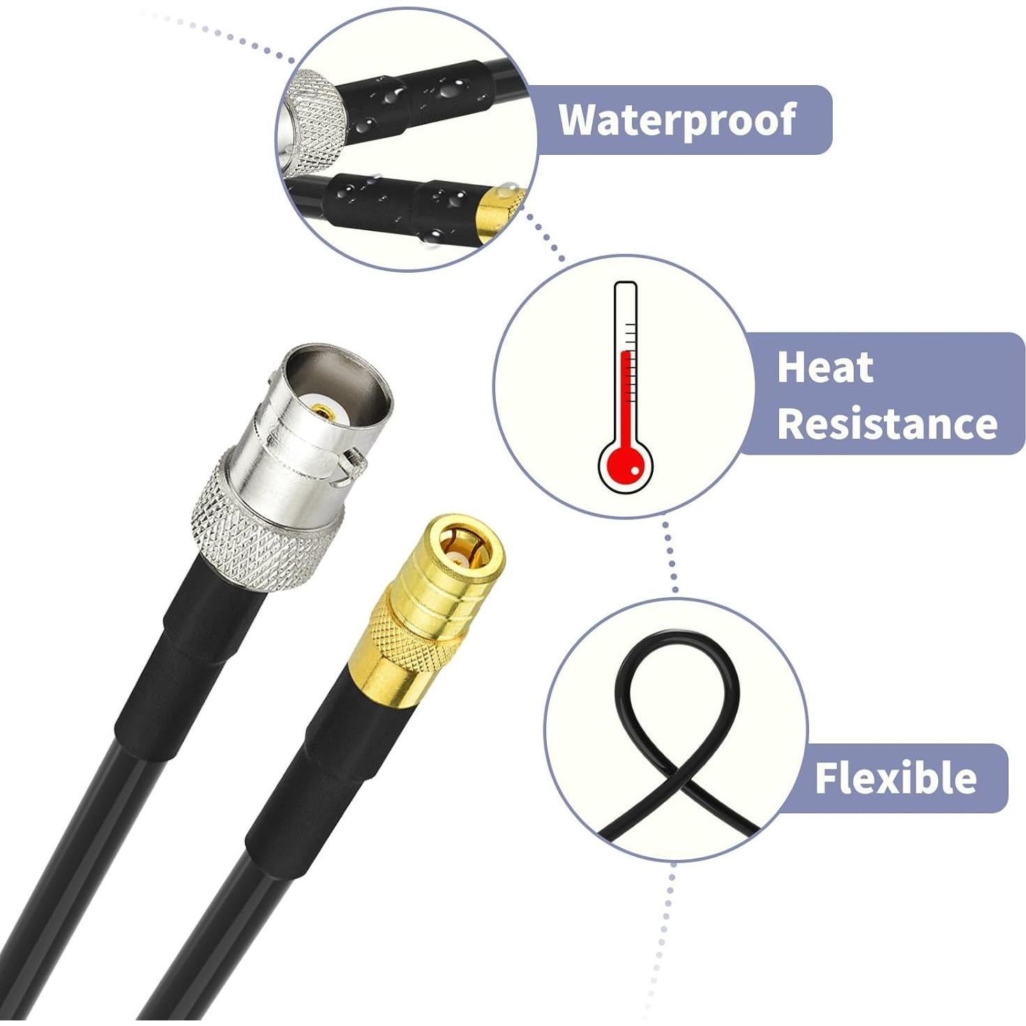 Cable coaxial RG174 30cm BNC hembra a SMB macho 50 Ohm