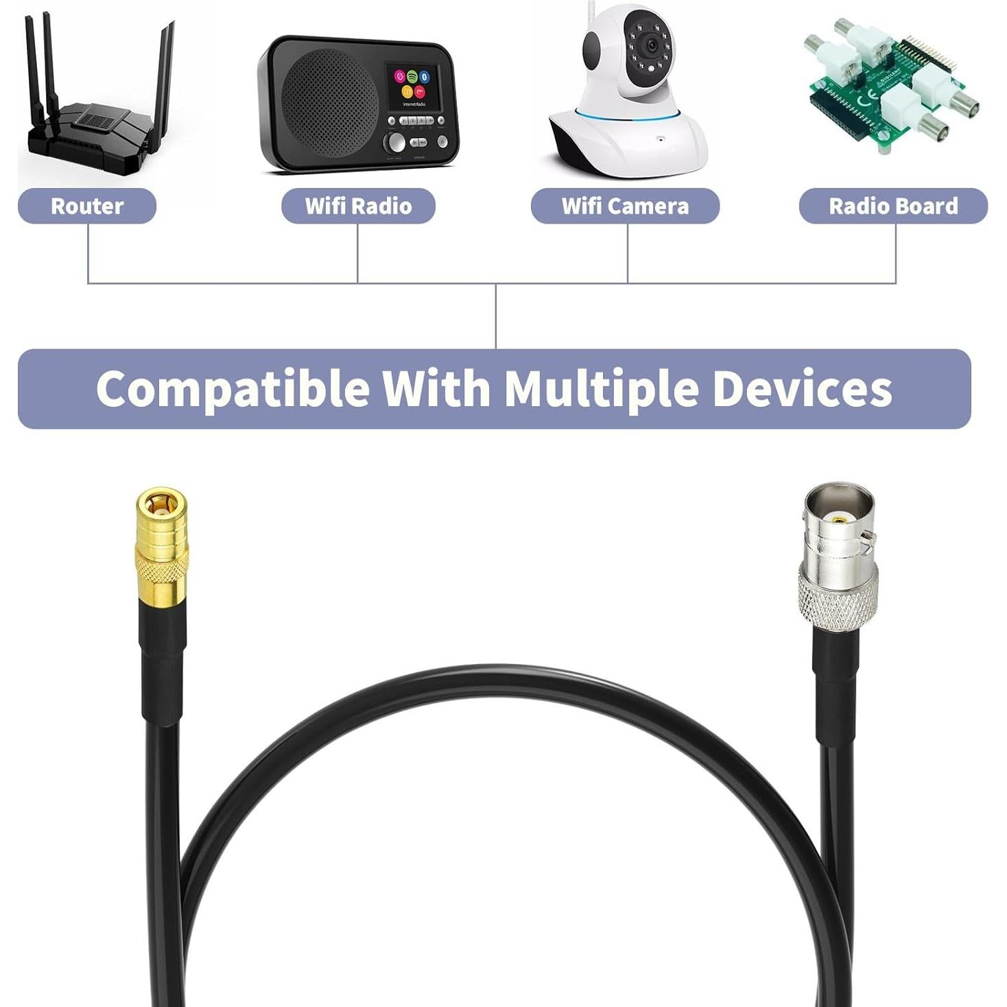 Cable coaxial RG174 30cm BNC hembra a SMB macho 50 Ohm
