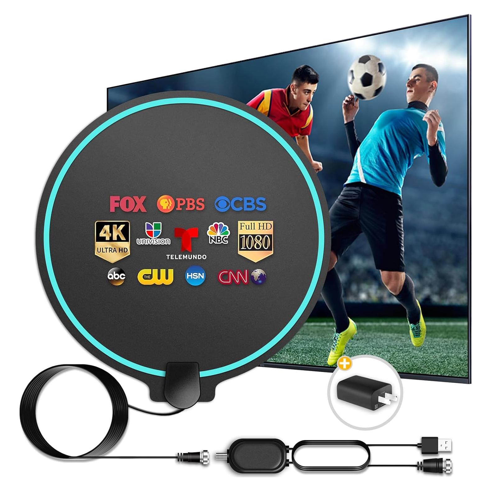 Antena HDTV Amplificada Lsnisni 380 Millas 4K 1080P con Cable 4.1m