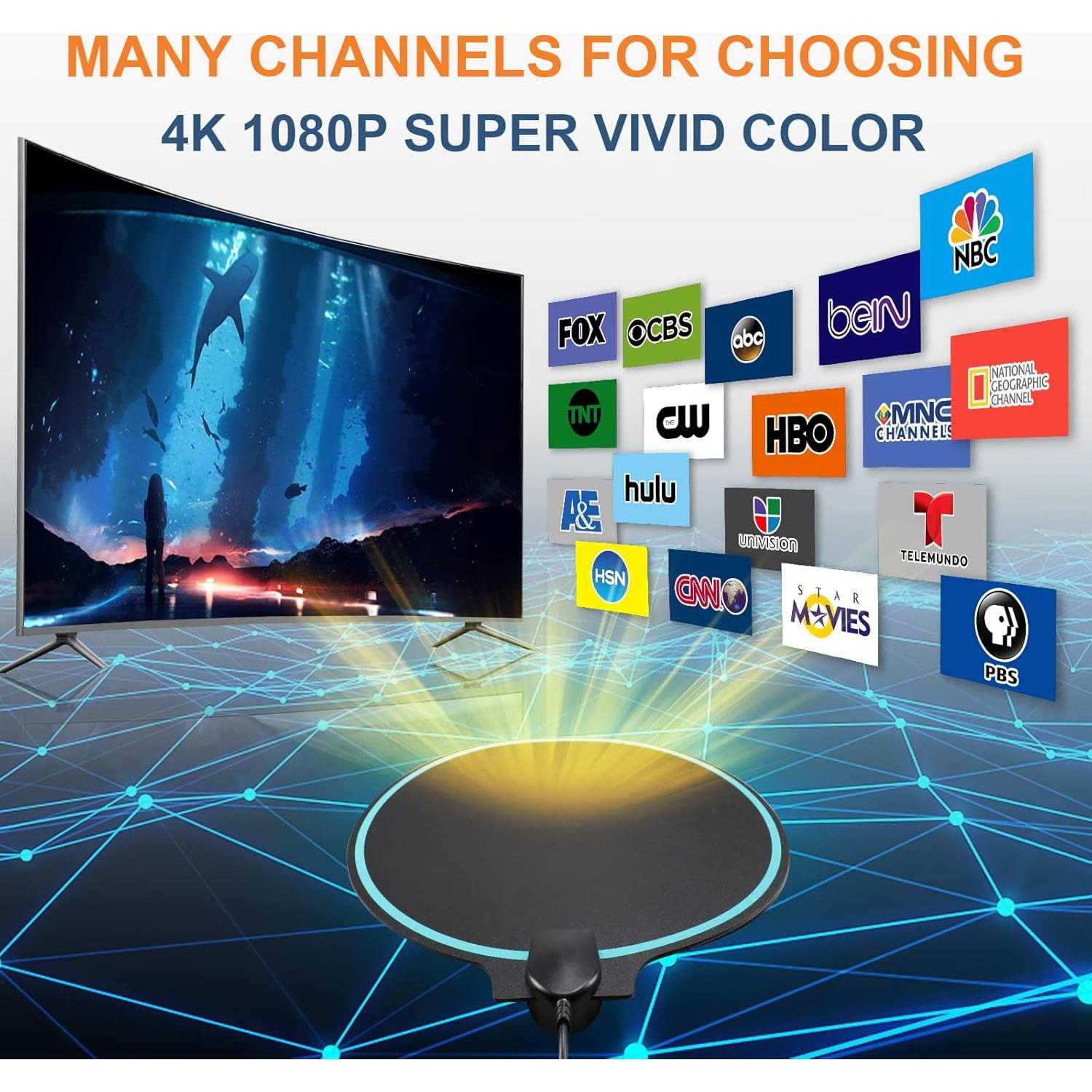 Antena HDTV Amplificada Lsnisni 380 Millas 4K 1080P con Cable 4.1m