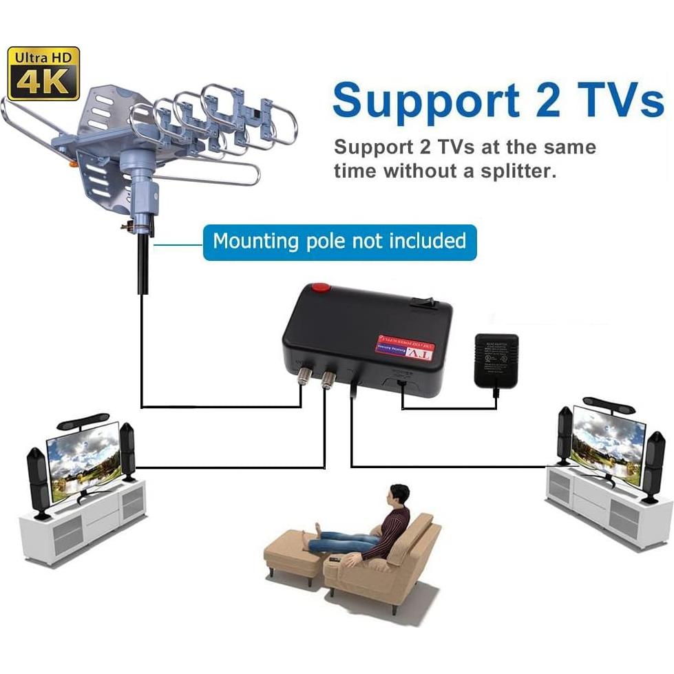 Antena HDTV Amplificada Pingbingding WA-2608, 150 km, Control Remoto