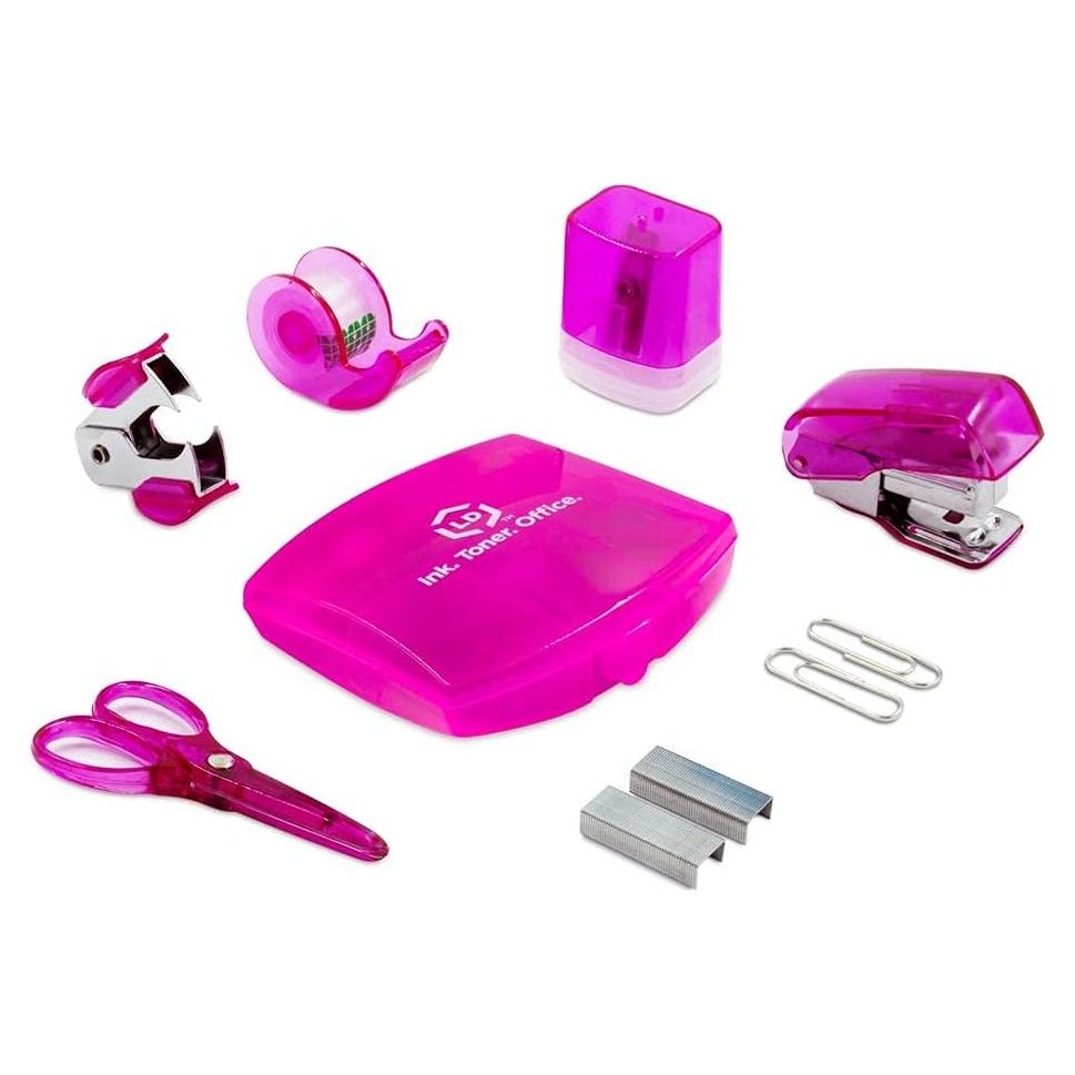 Kit de Suministros de Oficina Mini LD Rosa con Estuche