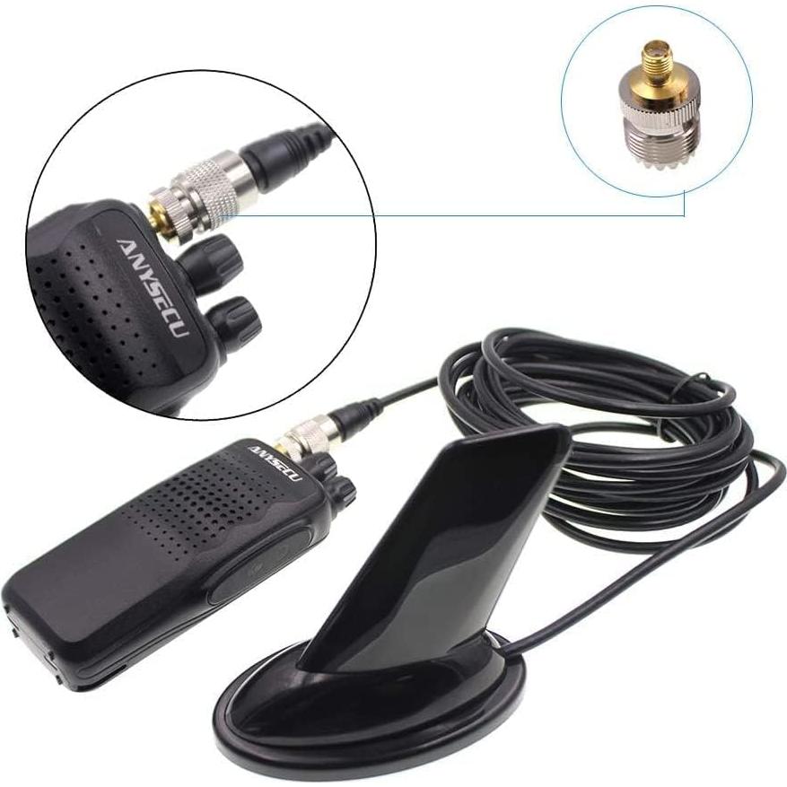 Antena Doble Banda Anysecu Estilo Aleta 136-470MHz con Adaptadores