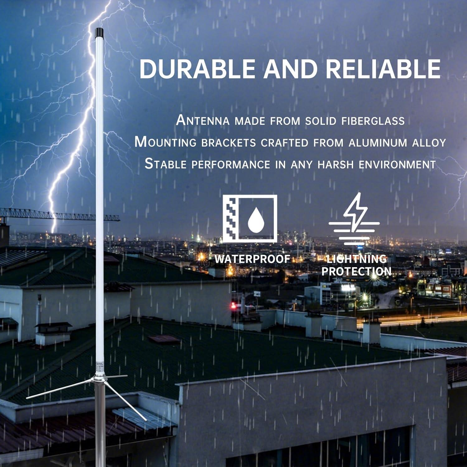 Antena Base GMRS FMUSER GR300 7.5 dBi Fibra de Vidrio