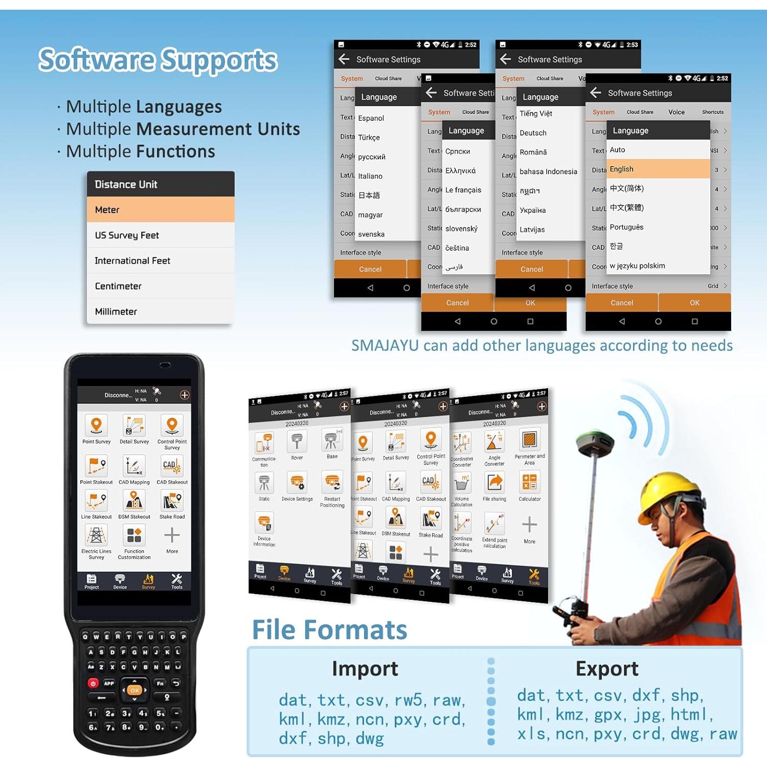 SMA26 RTK GPS Rover y Estación Base con Trípode y Poste