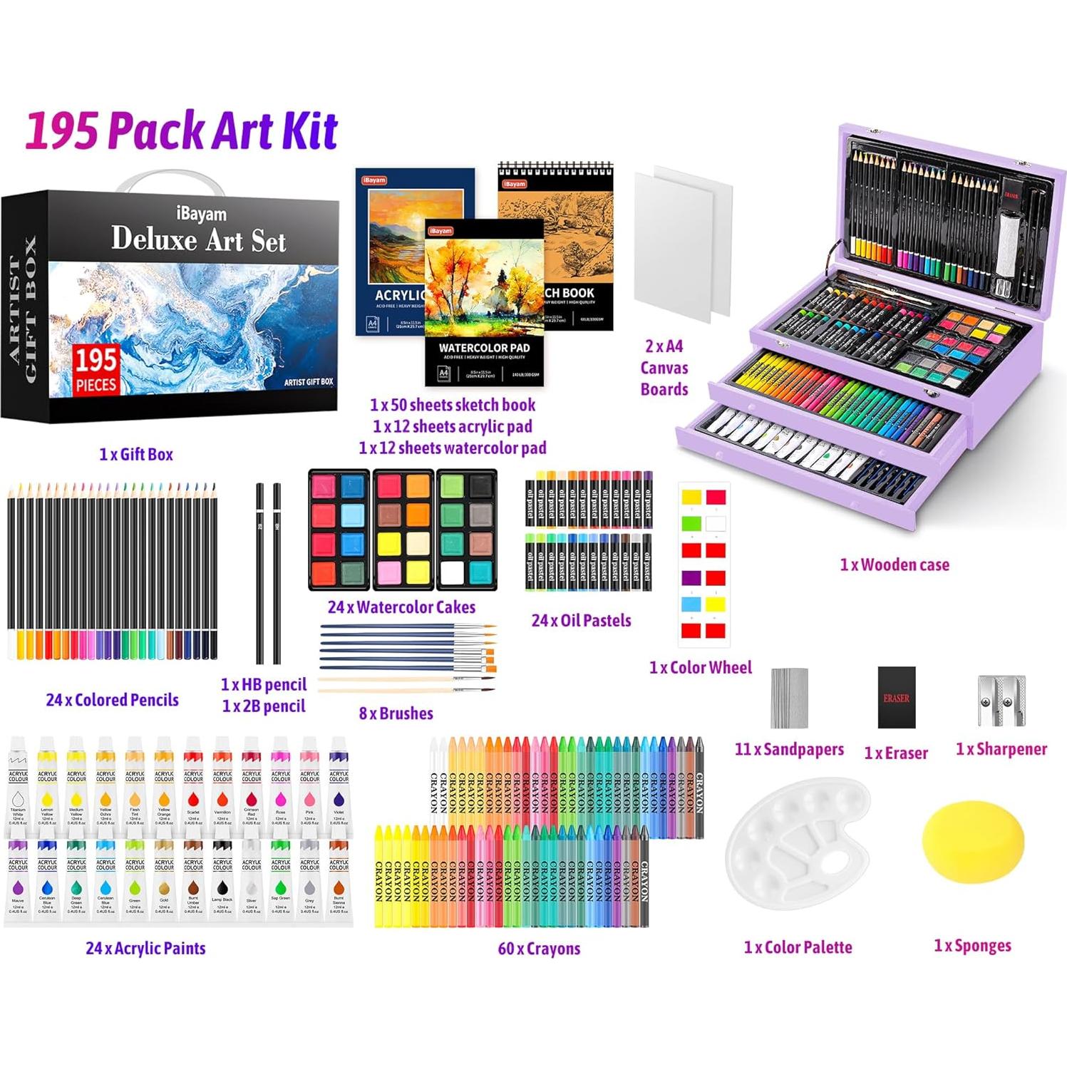 Set de Arte iBayam 195 Piezas para Dibujo y Pintura