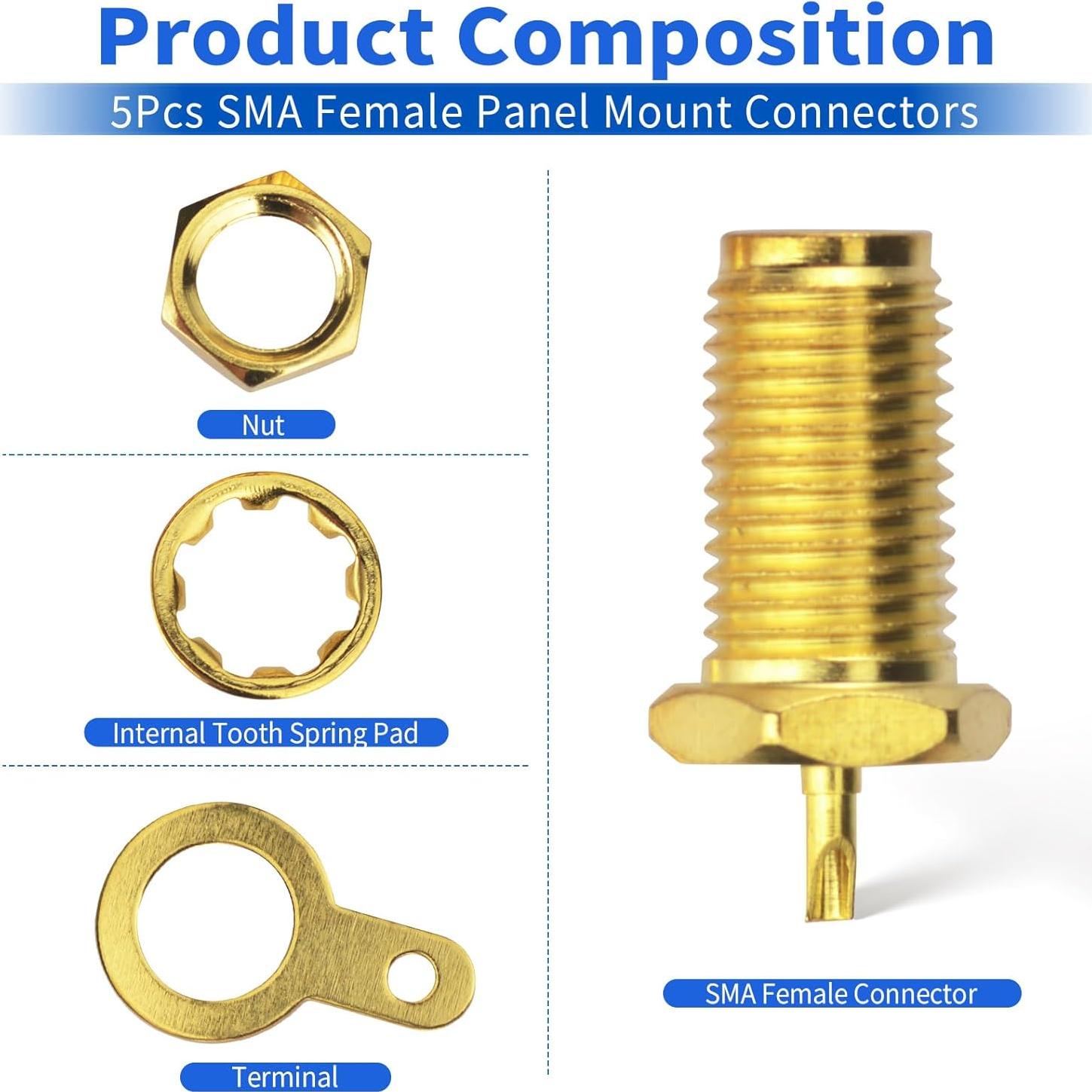 Conector SMA hembra Superbat montaje en panel 5pcs 50 Ohm