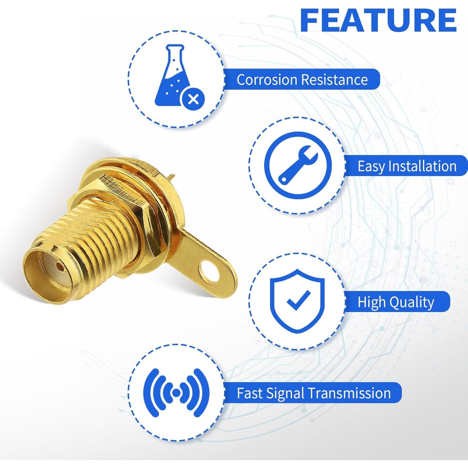 Conector SMA hembra Superbat montaje en panel 5pcs 50 Ohm
