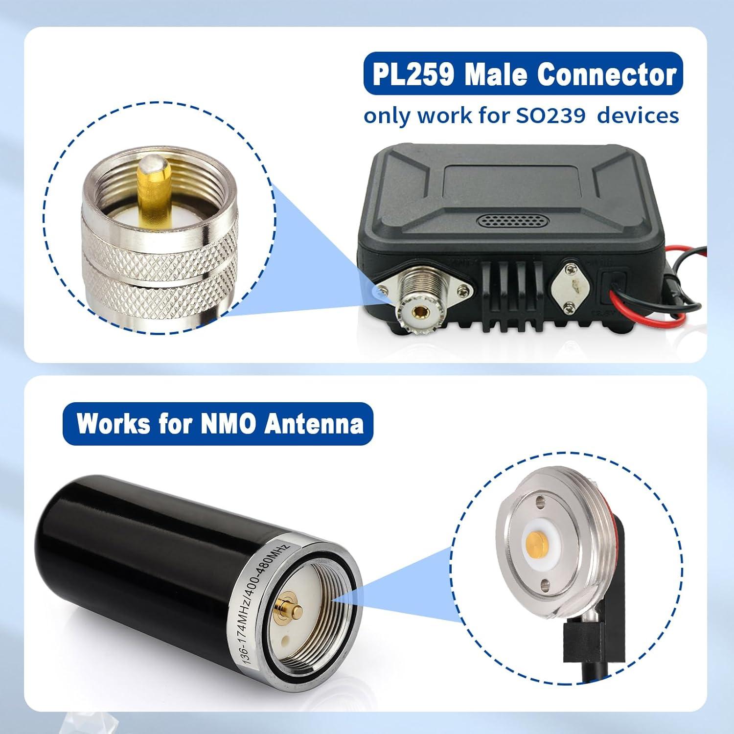 Cable Coaxial NMO a PL259 UHF 5m Eightwood + Soporte L