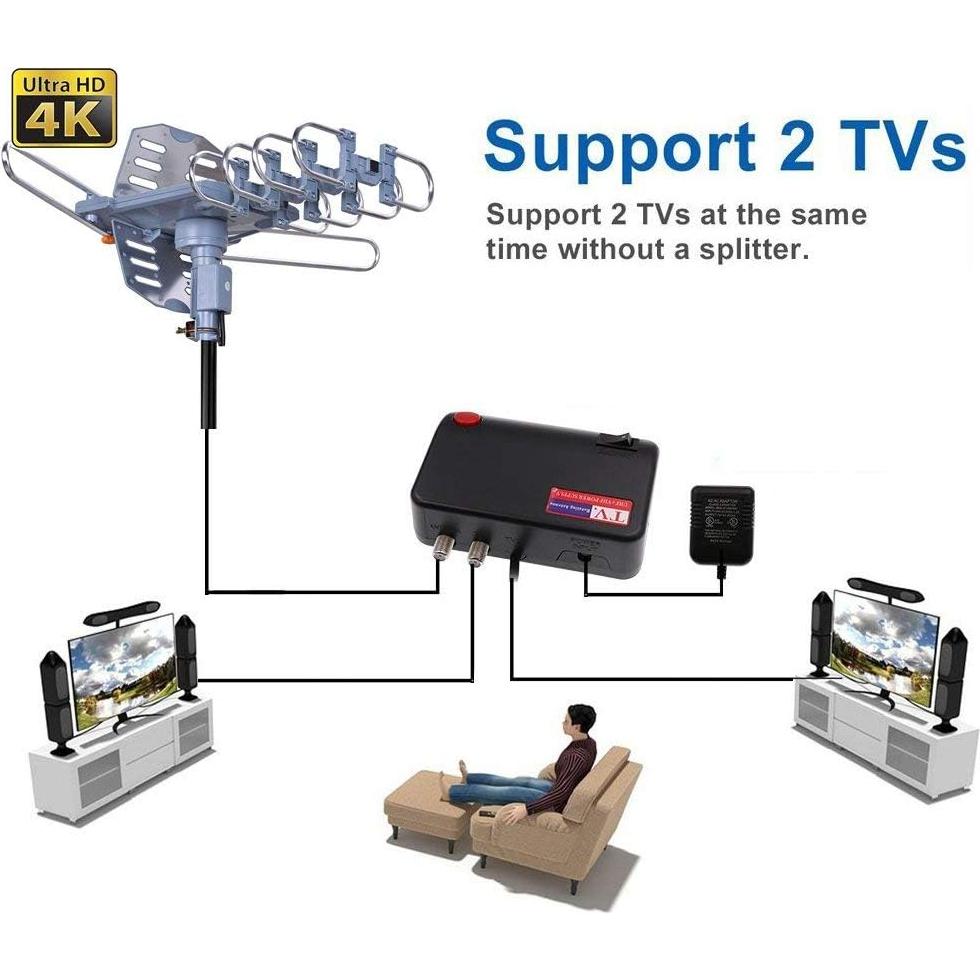 Antena de TV Exterior Digital PBD WA-2608, 150 Millas, 2 TVs