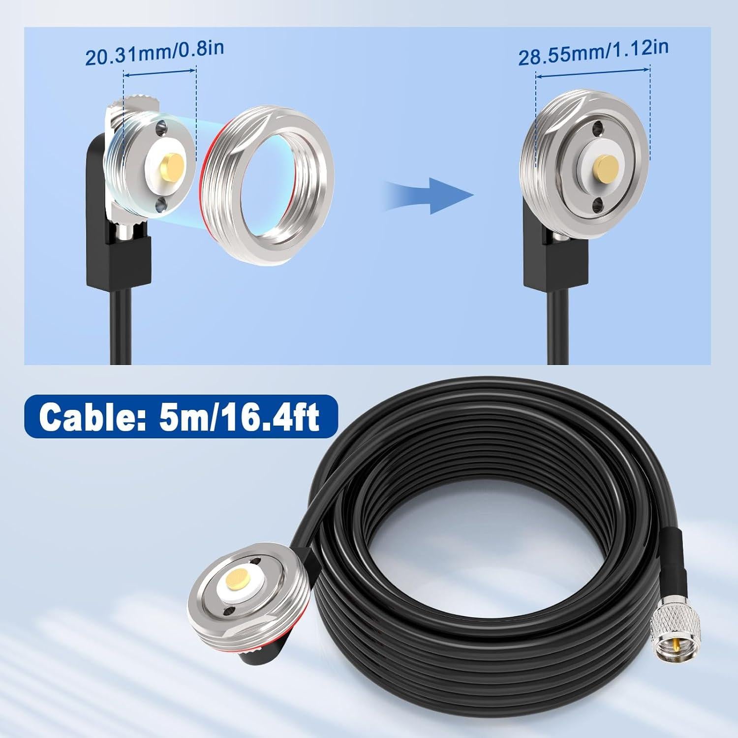 Cable de extensión NMO a Mini-UHF 5m Eightwood para radio