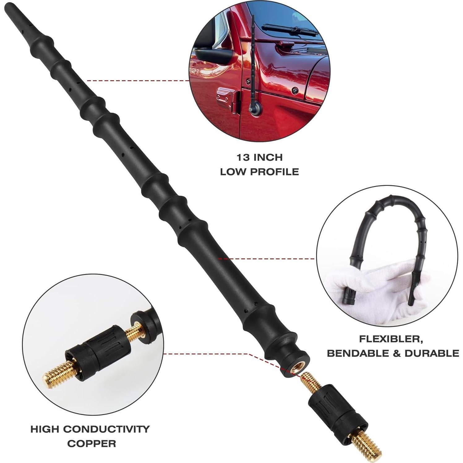 Antena corta KSaAuto 33 cm para Jeep Wrangler Gladiator 2007-2025