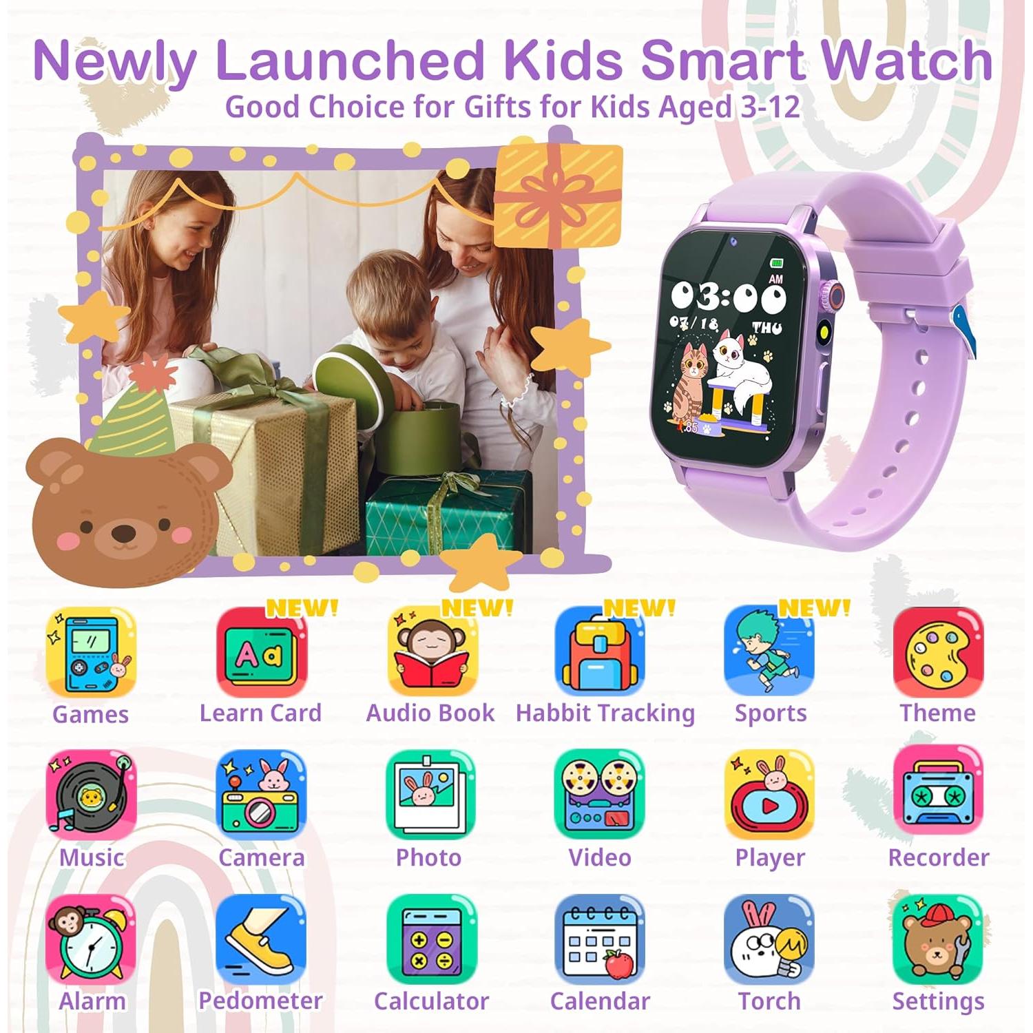 Reloj Inteligente AIWIEP para Niñas 32 Juegos HD Púrpura