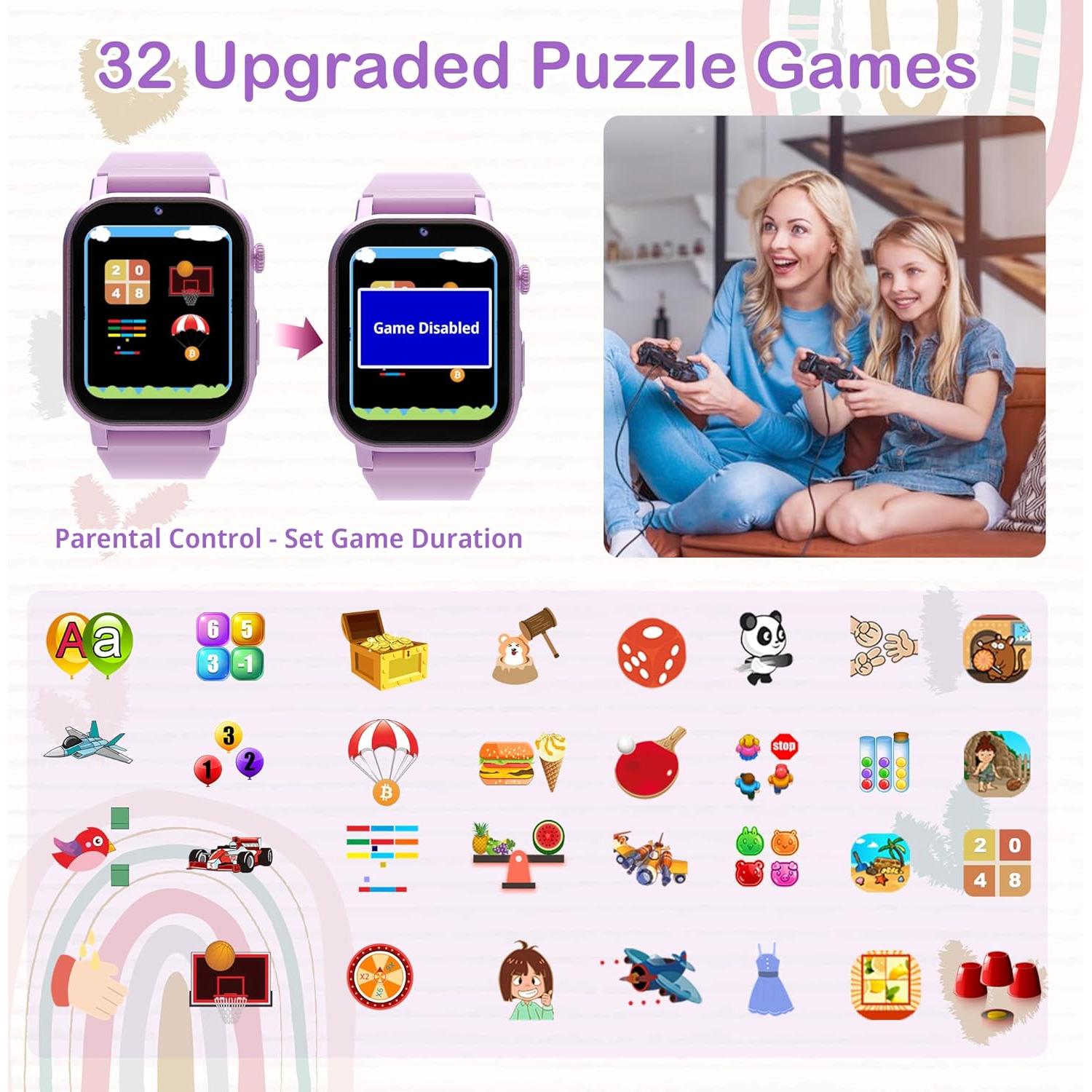 Reloj Inteligente AIWIEP para Niñas 32 Juegos HD Púrpura