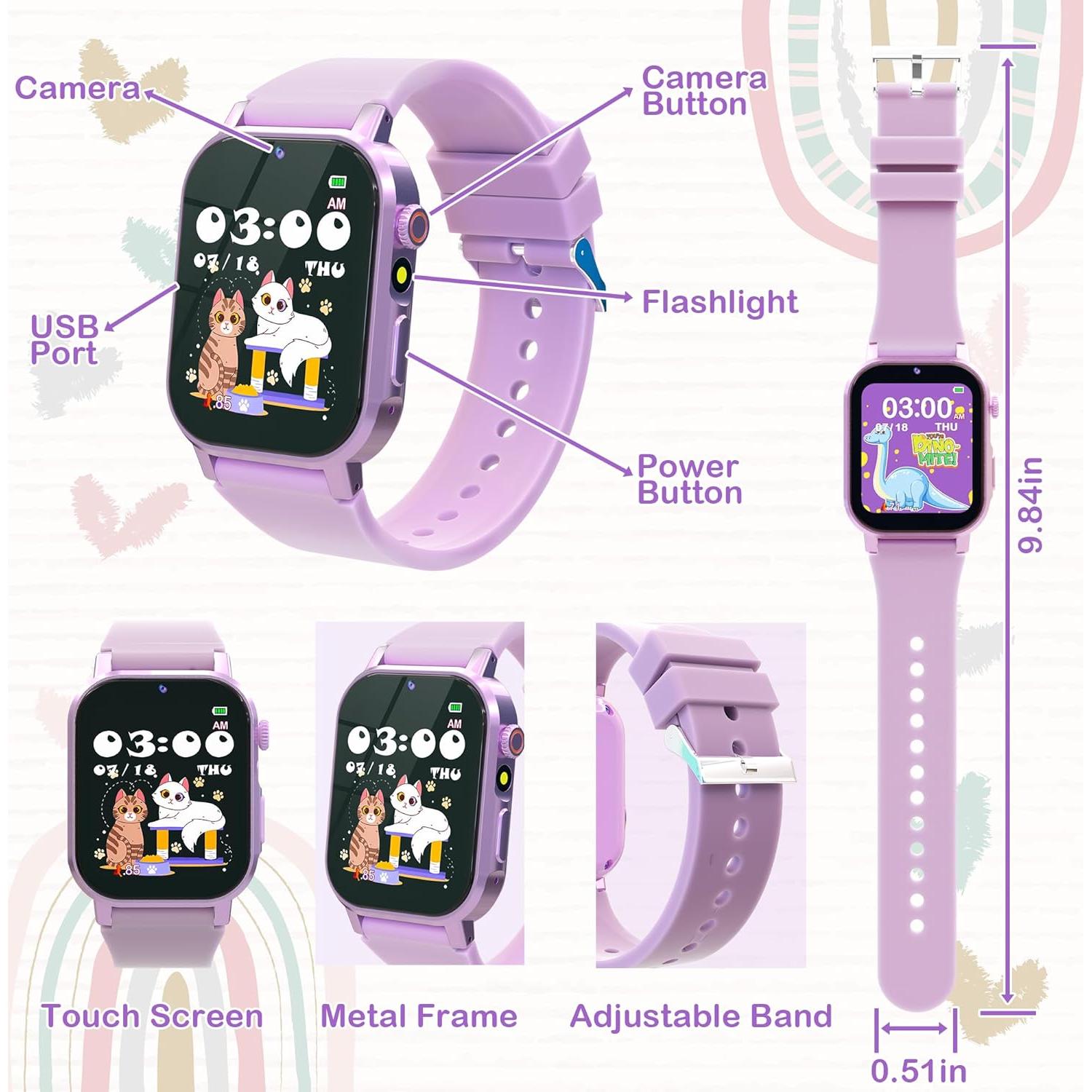 Reloj Inteligente AIWIEP para Niñas 32 Juegos HD Púrpura