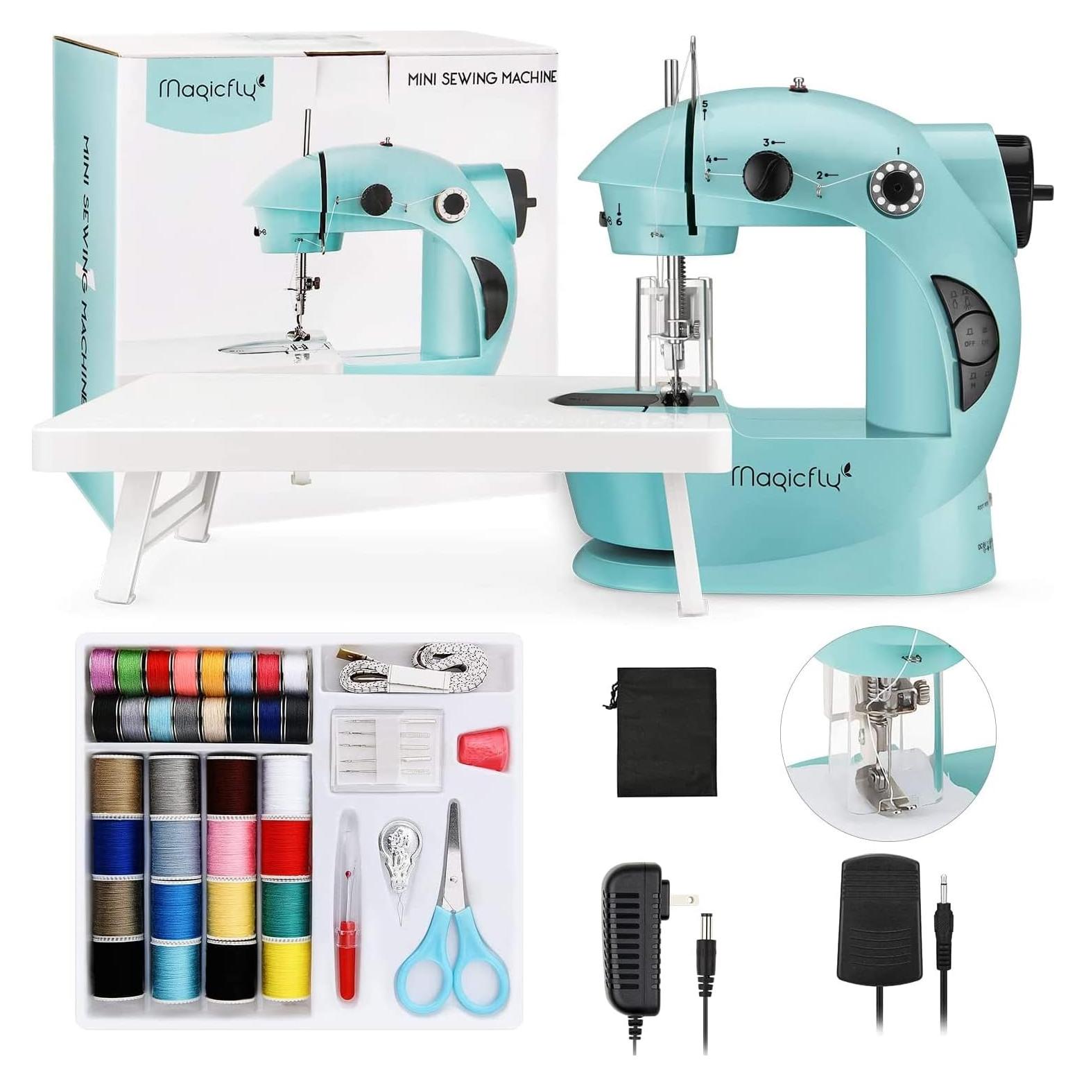 Máquina de Coser Portátil Magicfly Mini Doble Velocidad Azul