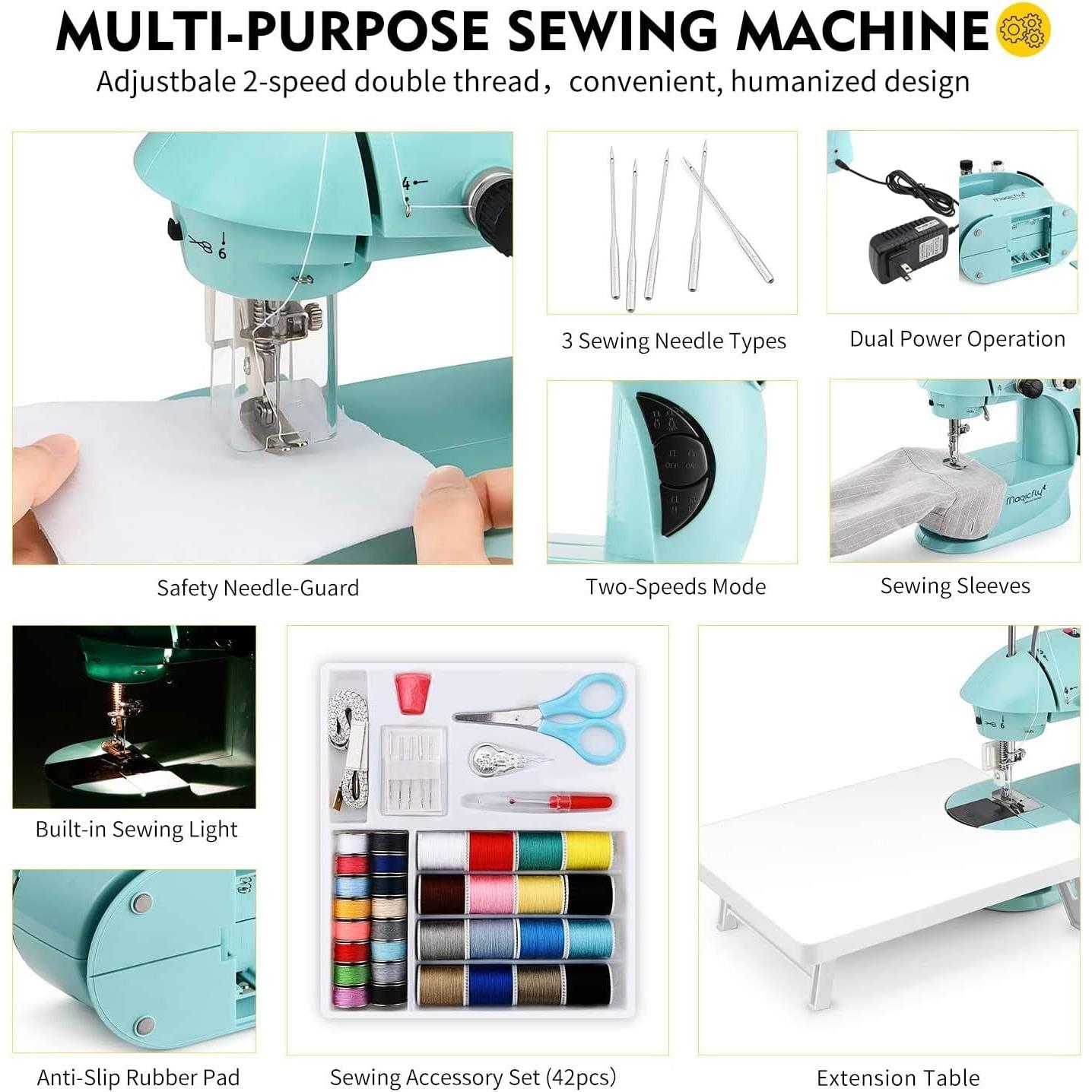 Máquina de Coser Portátil Magicfly Mini Doble Velocidad Azul