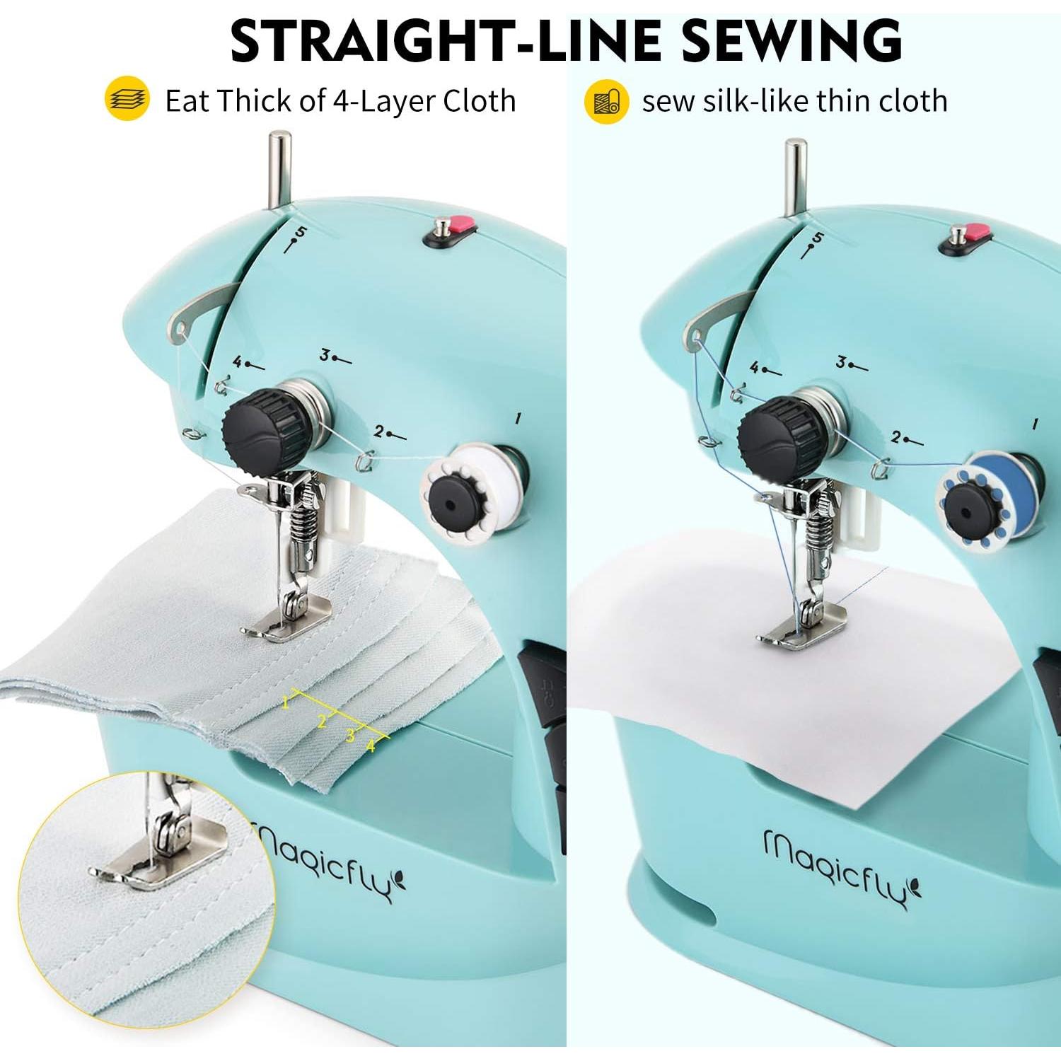 Máquina de Coser Portátil Magicfly Mini Doble Velocidad Azul