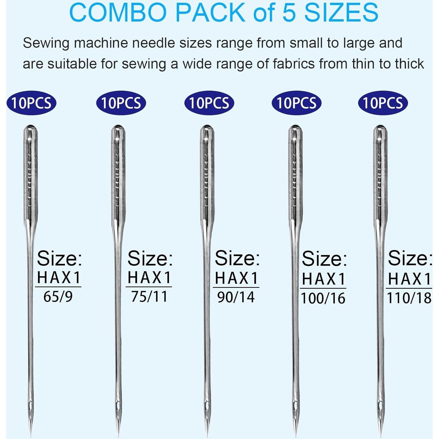 50 Agujas de Máquina de Coser AXOTEY HAX1 Universales