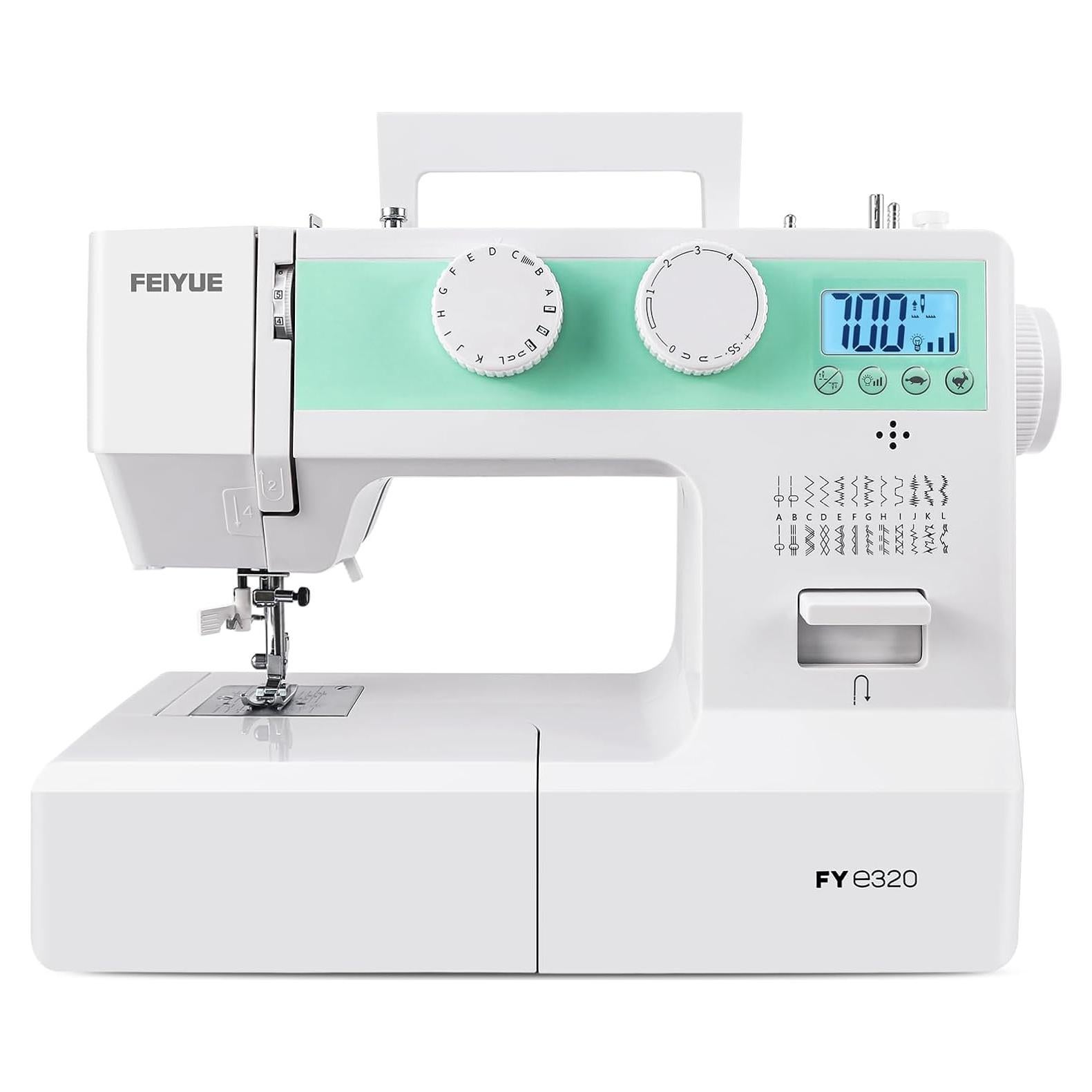 FYe320 Full Size Sewing Machine with Foot Pedal, Speed Control, Heavy Duty & Portable, LCD Display, 25 Built-in Stitches, 6 Bobbins & 5 Included Sewing Feet
