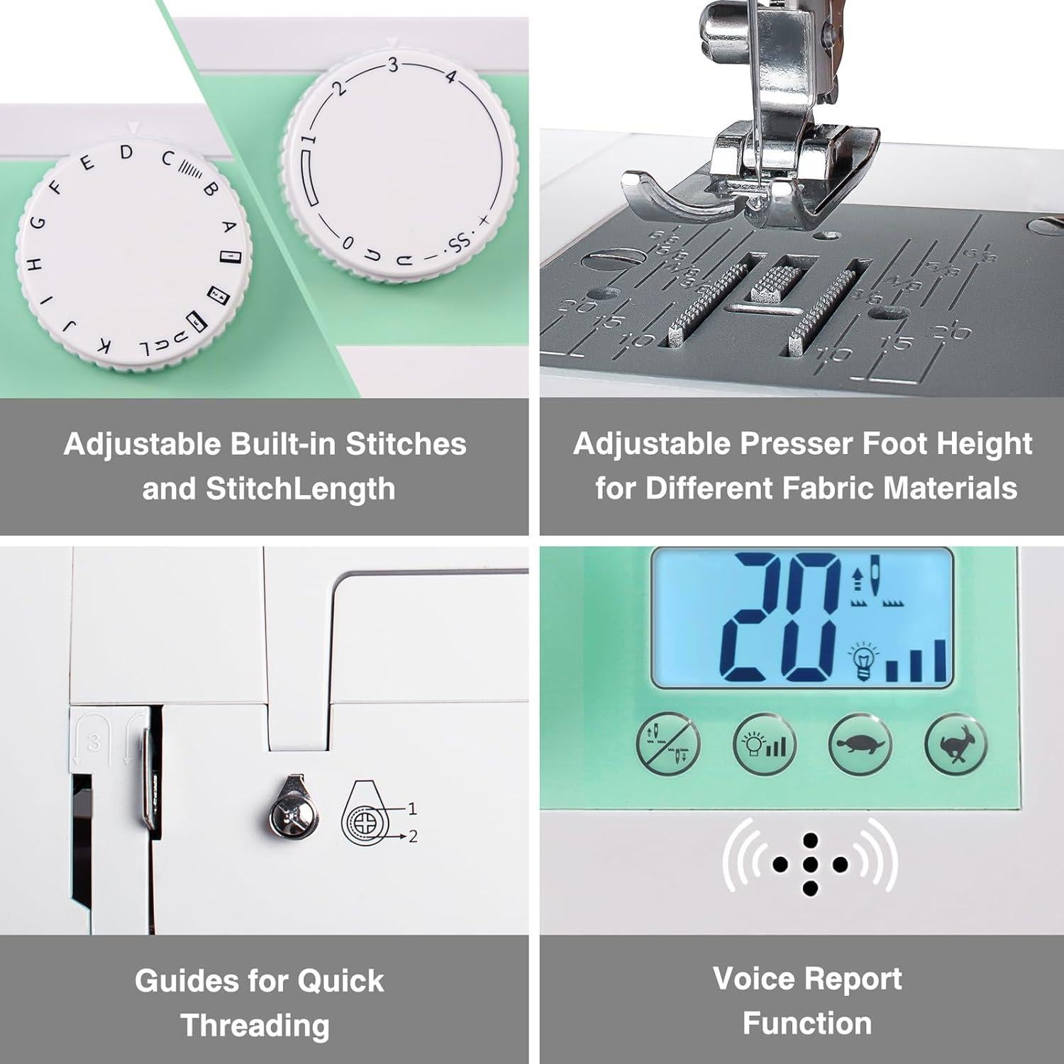 FYe320 Full Size Sewing Machine with Foot Pedal, Speed Control, Heavy Duty & Portable, LCD Display, 25 Built-in Stitches, 6 Bobbins & 5 Included Sewing Feet