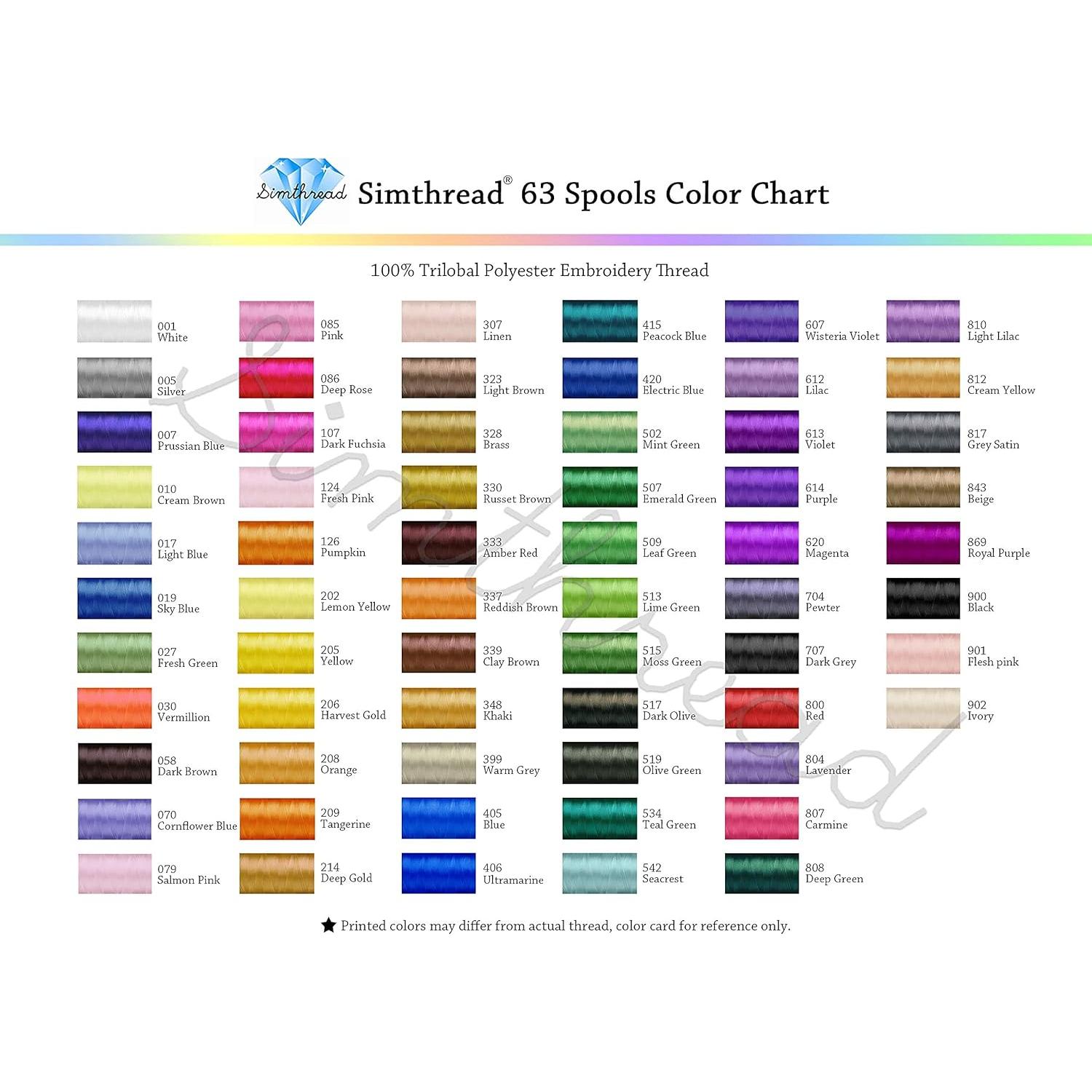 Simthread 63 Colors Polyester Compatible with Brother Embroidery Machine Thread Kit 40 Weight Compatible with Brother Babylock Janome Singer Pfaff Husqvarna Bernina Embroidery Sewing Machines 550Y