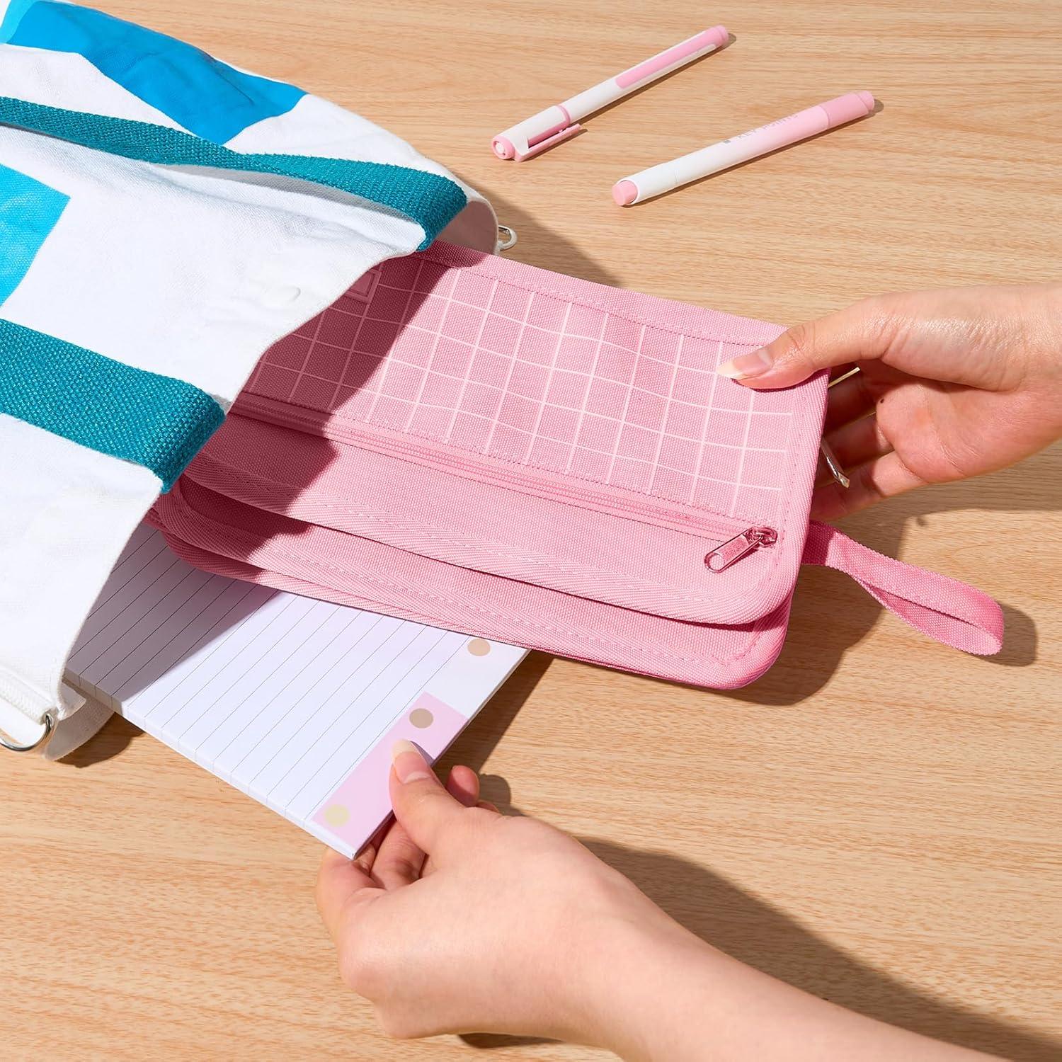 Estuche Grande Sooetz SZA0321 Rosa con Cuadros 3 Compartimentos