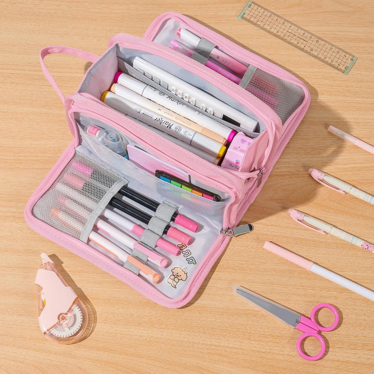 Estuche Grande Sooetz SZA0321 Rosa con Cuadros 3 Compartimentos