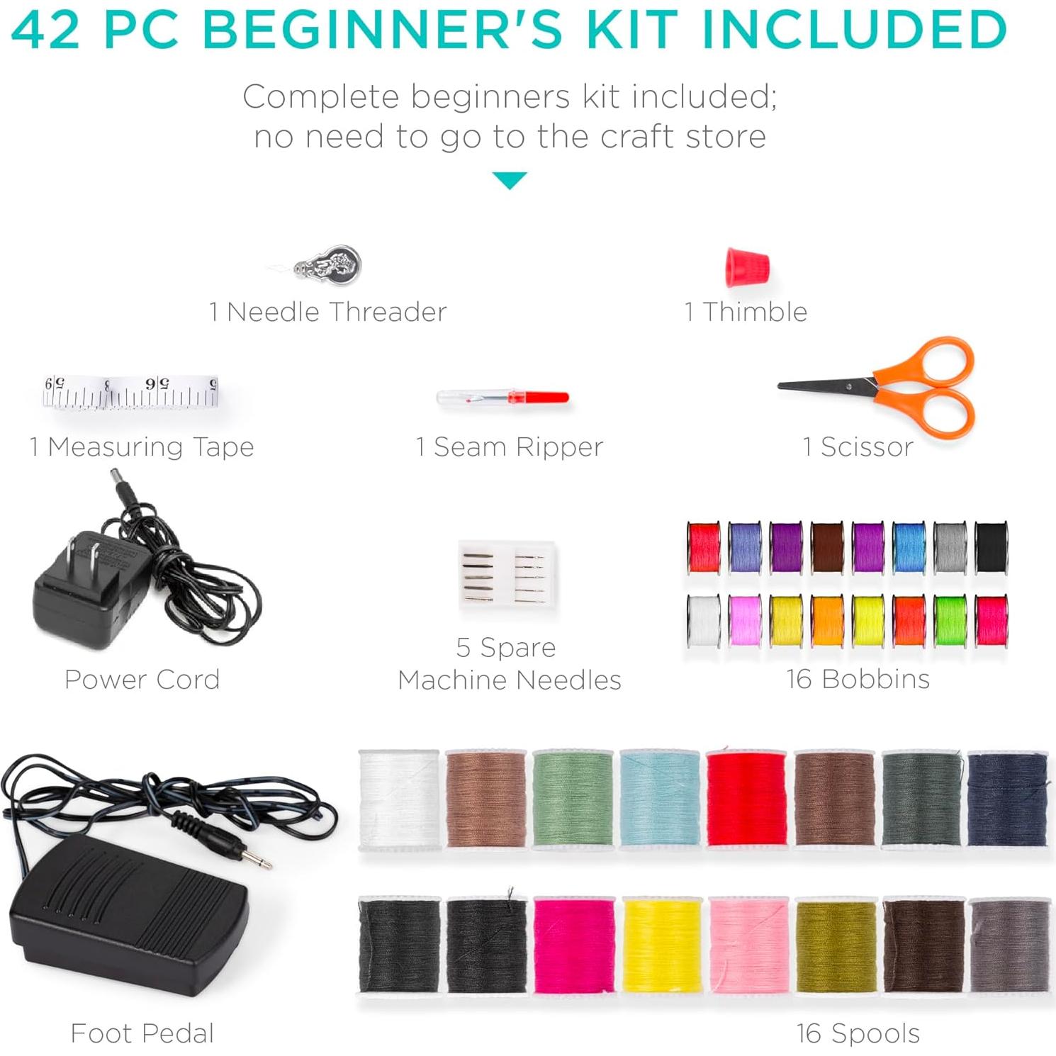 Máquina de Coser Compacta Mejor Opción 6V Rosa/Blanco 42 Piezas