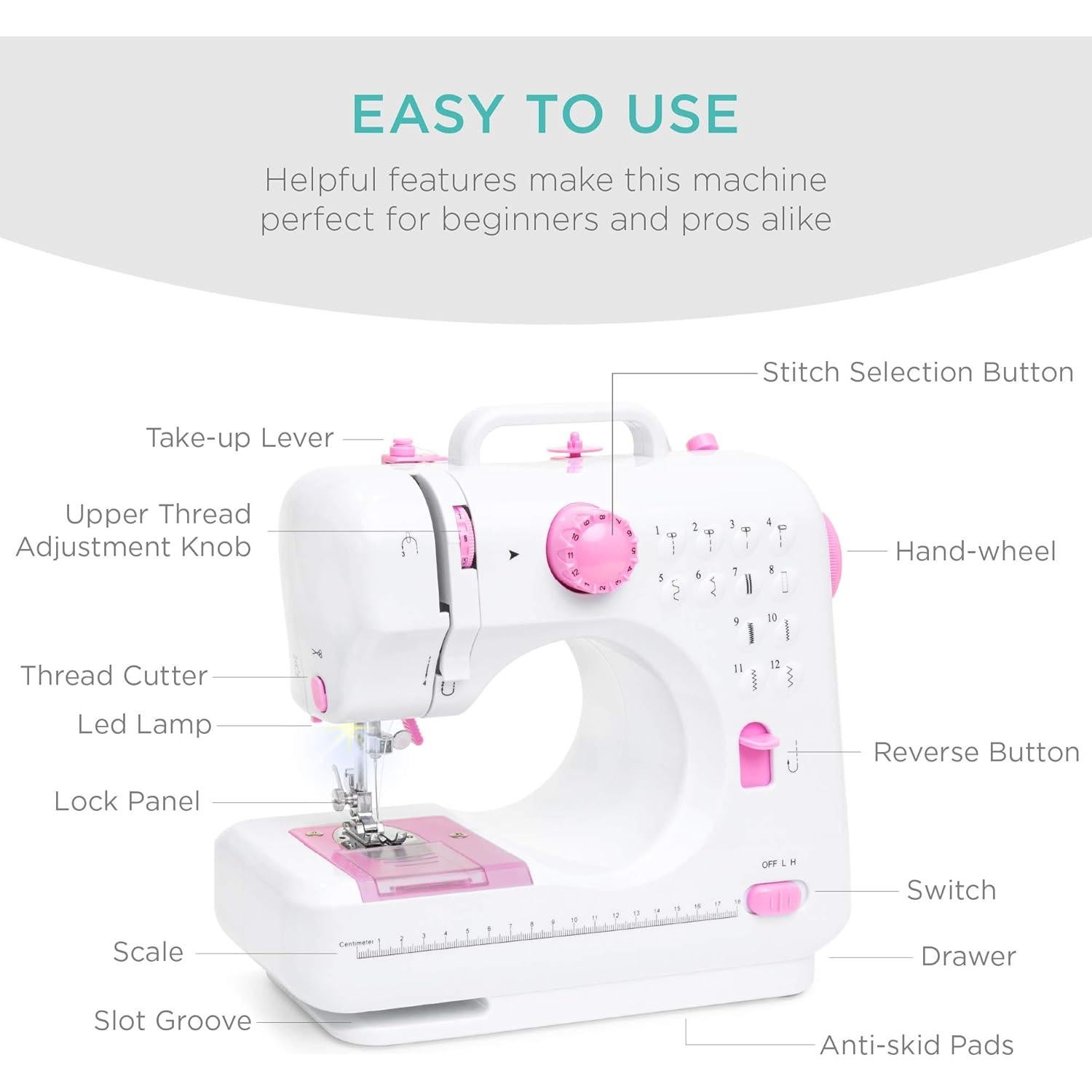 Máquina de Coser Compacta Mejor Opción 6V Rosa/Blanco 42 Piezas