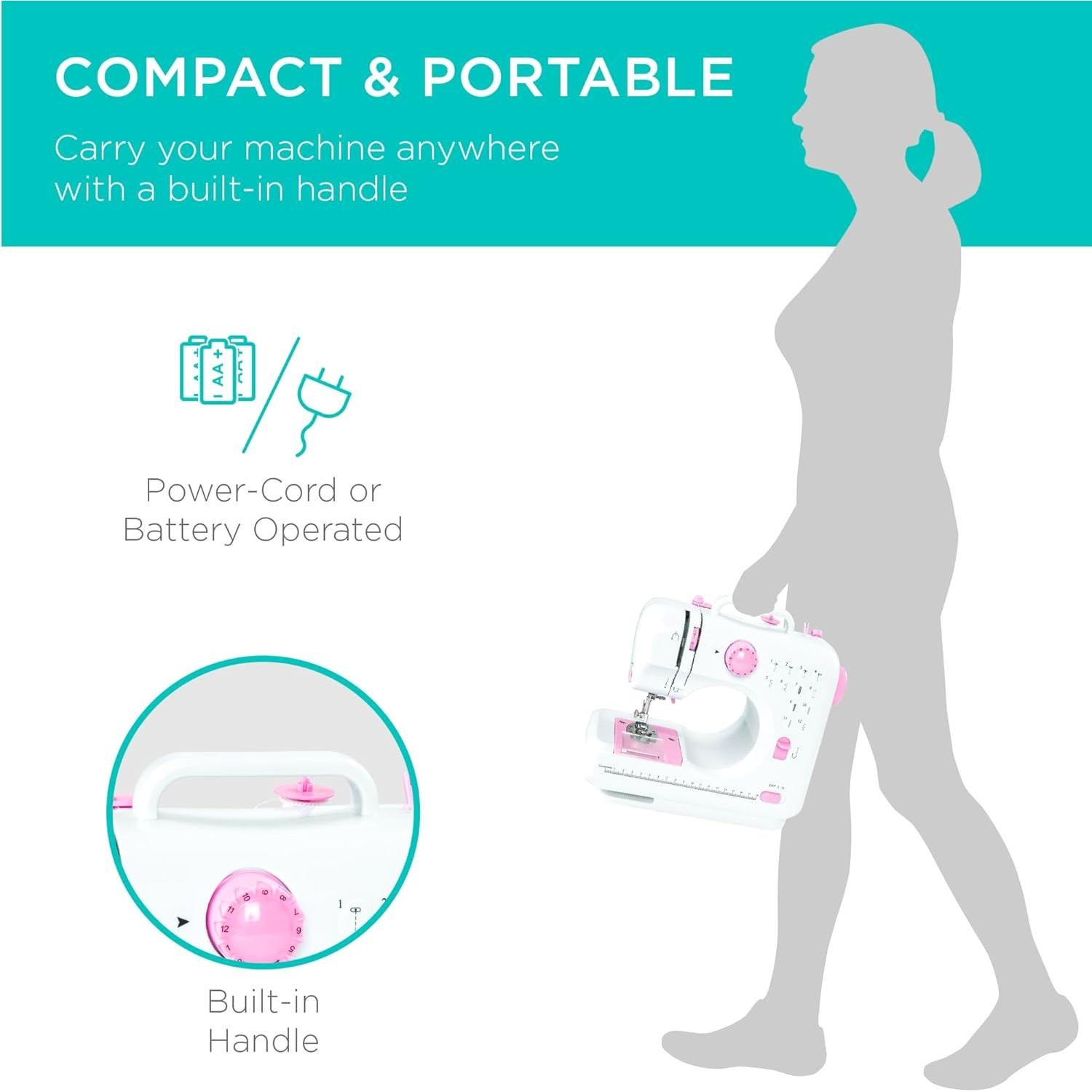 Máquina de Coser Compacta Mejor Opción 6V Rosa/Blanco 42 Piezas
