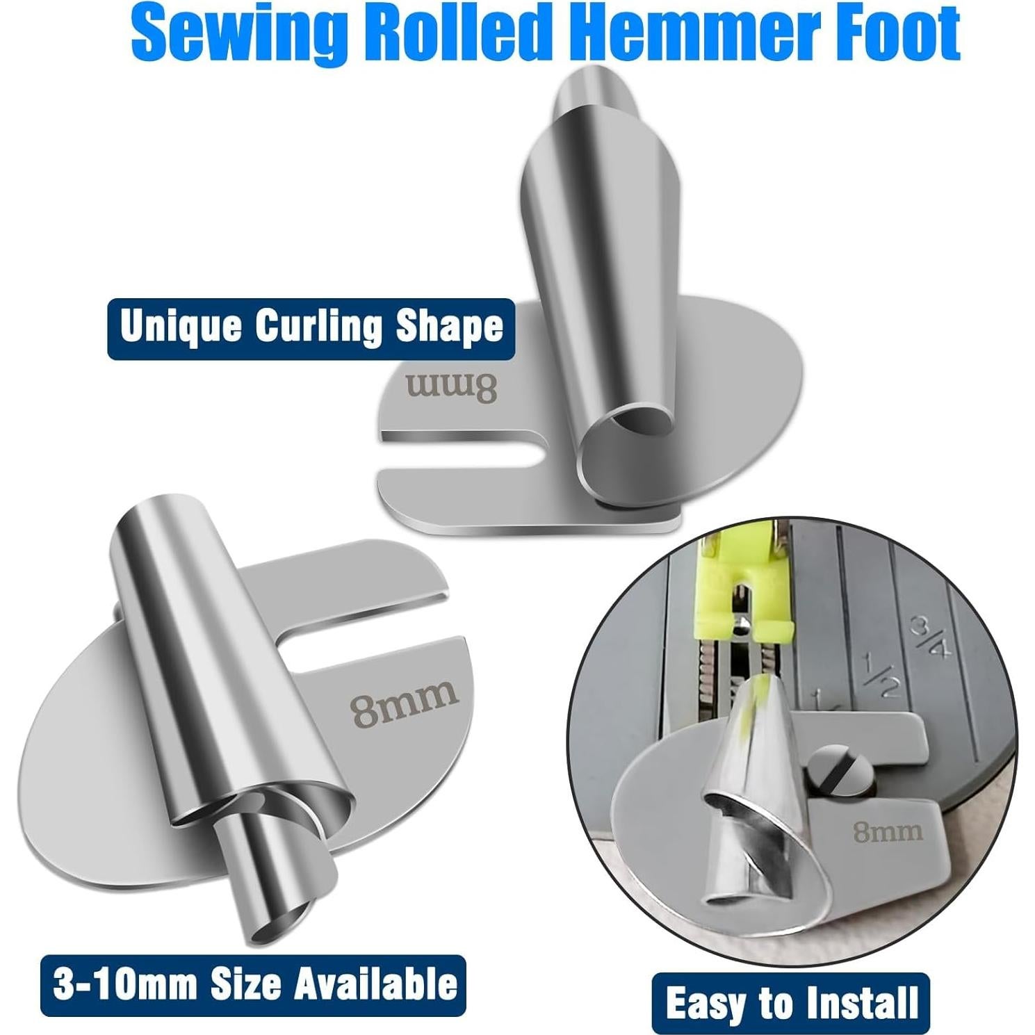 Pie de prensar para dobladillo enrollado TOOVREN 4PCS 7-10mm