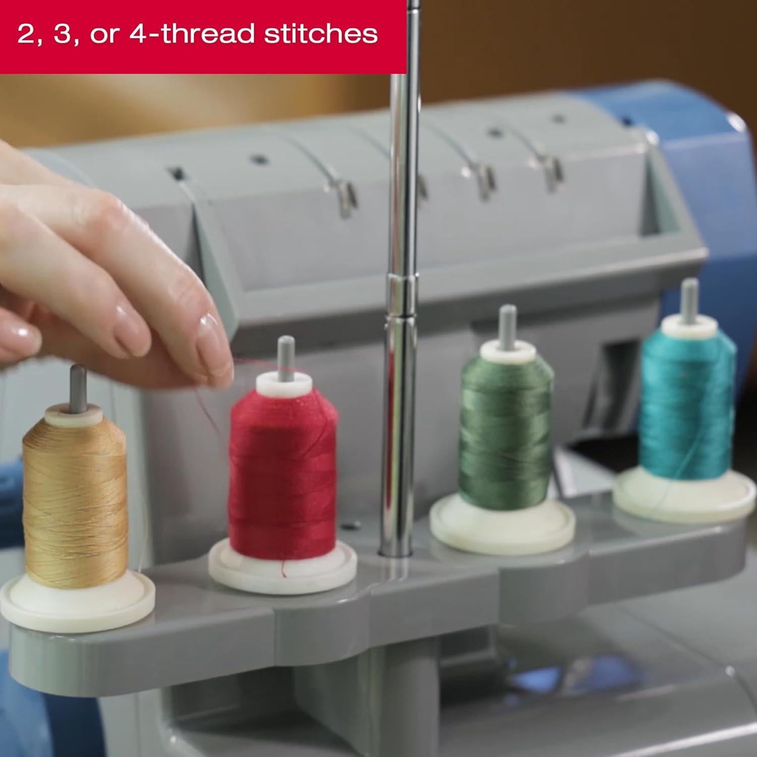 X5004-HD Metal Frame Serger & Overlock Machine | 2-3-4 Stitch Capability, 8 Built-In Stitches, 1300 Stitches per minute, Adjustable Differential Feed & 2 LED Lights (Grey/Blue)