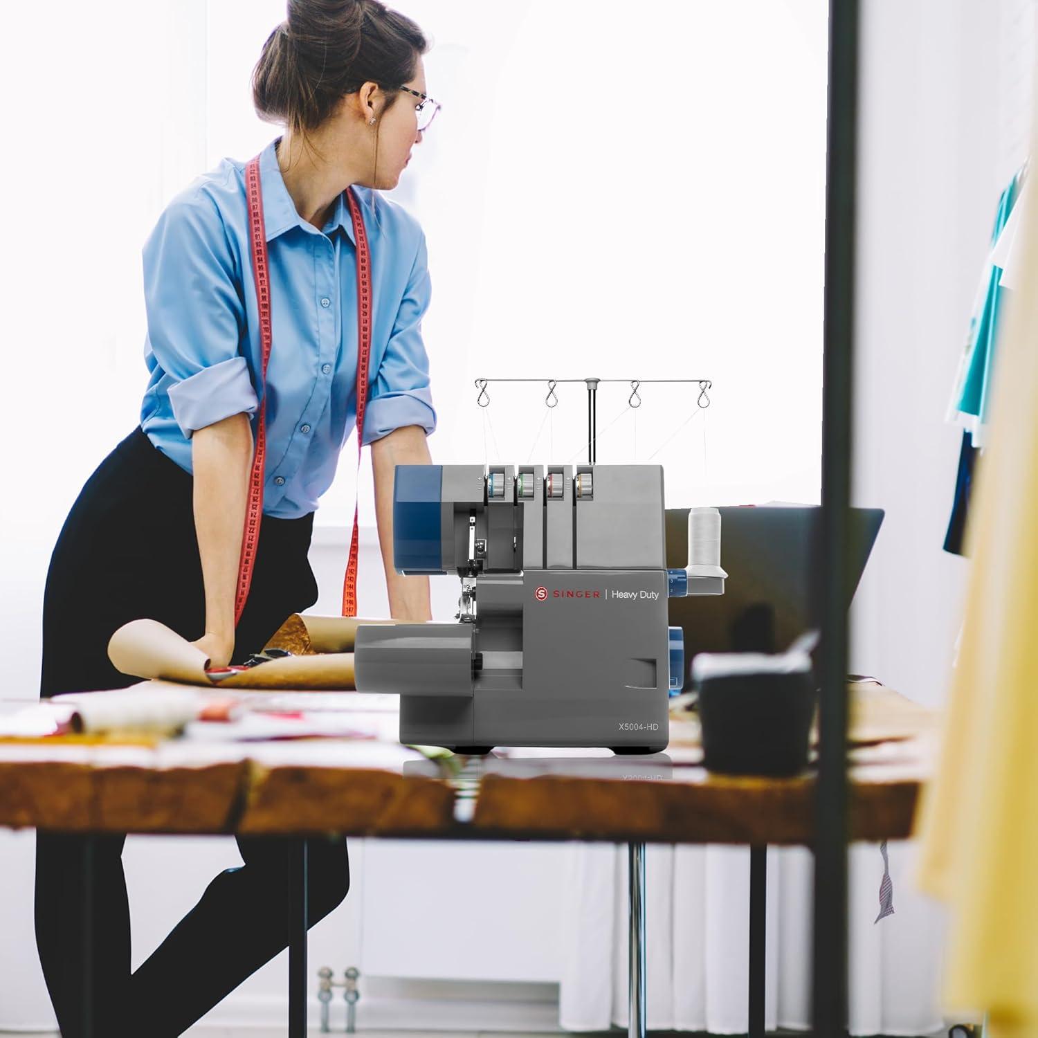 X5004-HD Metal Frame Serger & Overlock Machine | 2-3-4 Stitch Capability, 8 Built-In Stitches, 1300 Stitches per minute, Adjustable Differential Feed & 2 LED Lights (Grey/Blue)