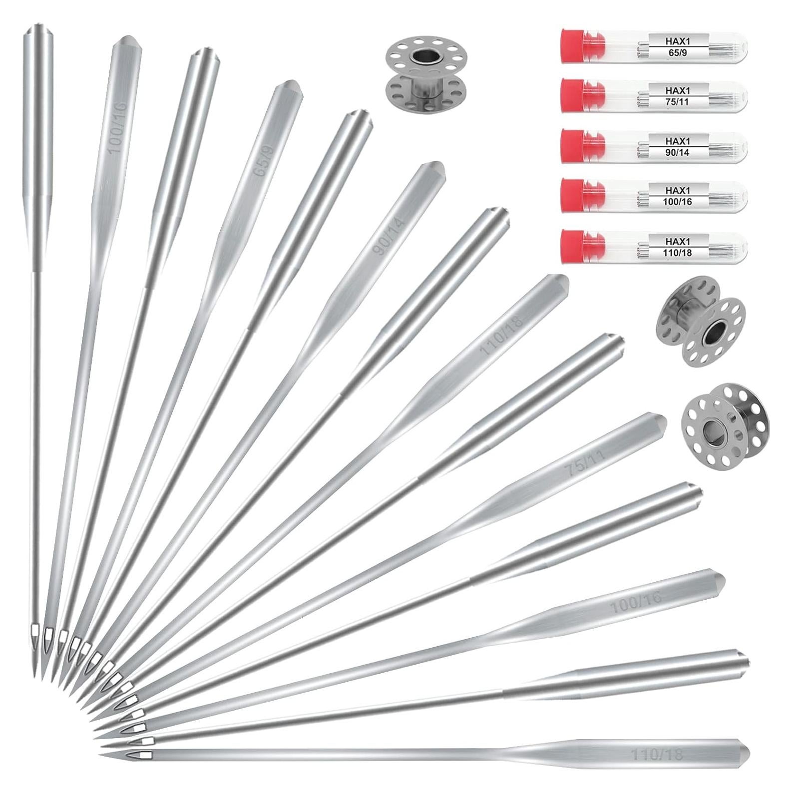 Sewing Machine Needles, Universal Sewing Machine Needle, ONEHERE Compatible with Singer, Brother, Janome, Varmax, Sizes HAX1 65/9, 75/11, 90/14, 100/16, 110/18 (50 PCS)