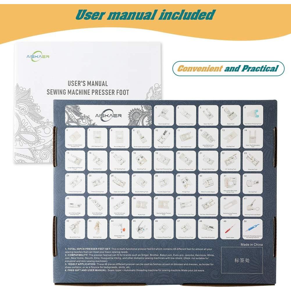 Juego de 48 Piezas de Patas de Prensatelas Aiskaer