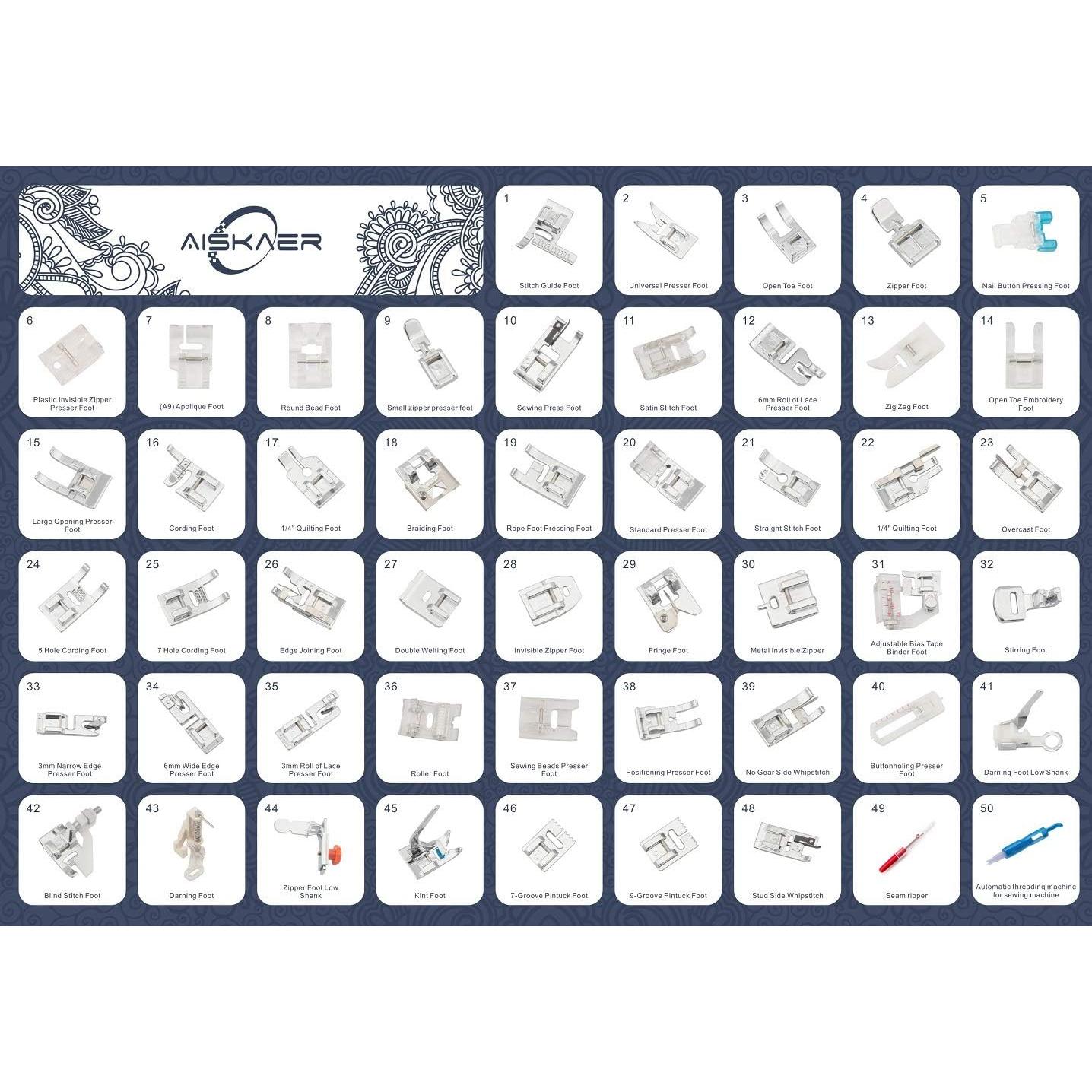 Juego de 48 Piezas de Patas de Prensatelas Aiskaer