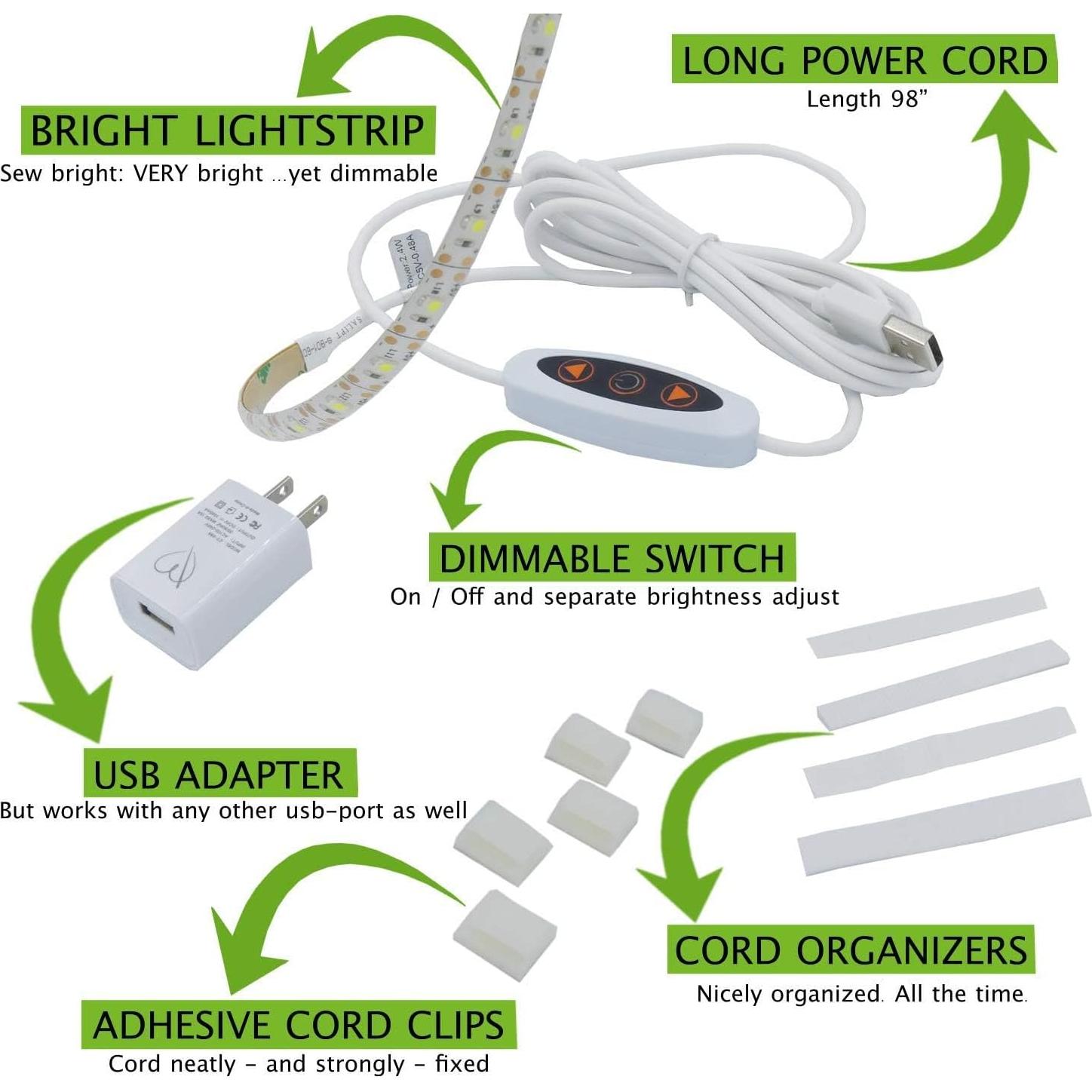 Tira de Luz LED para Máquina de Coser Madam Sew 30.48 cm USB