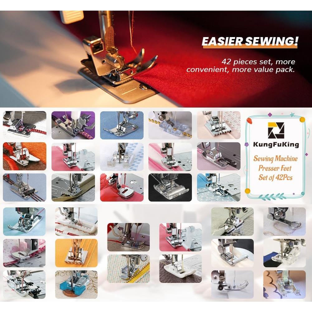 Juego de 42 Patas de Prensatelas Kungfuking para Máquinas de Coser