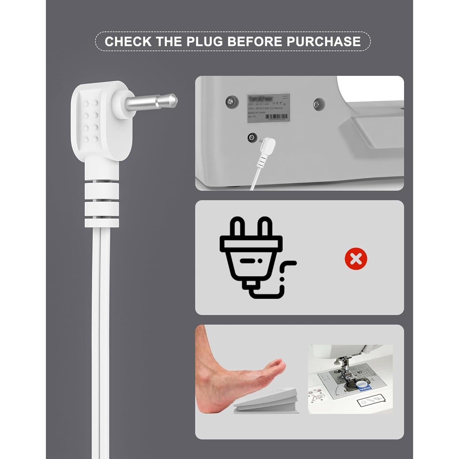 Foot Pedal for Brother/Babylock Sewing Machine CE5000PRW CE5500 Foot Controller Pedal SE600 CS6000I with Cord Control FC-322 XC8816021 Brother Sewing Machine Pedal