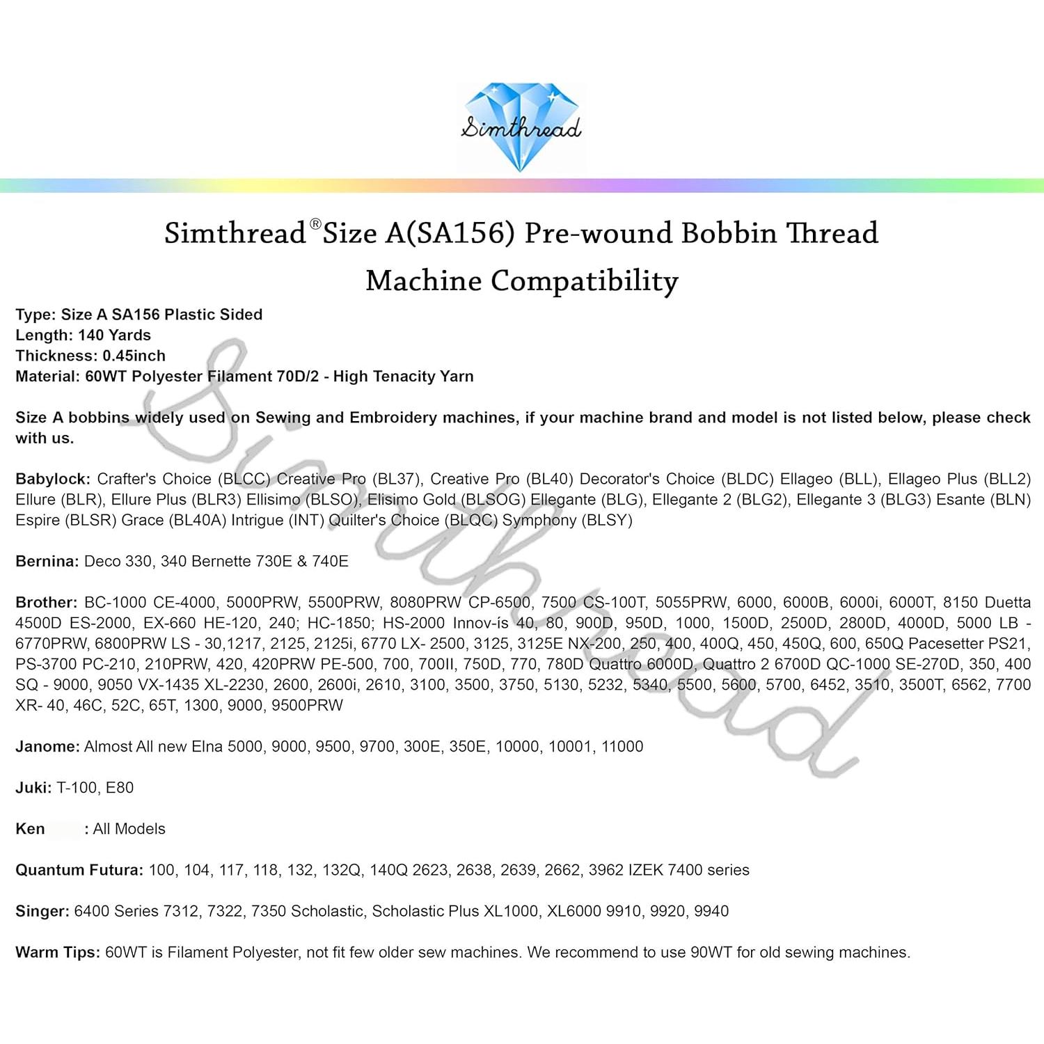 Hilos de Bordado Pre-enrollados Simthread 144pcs 60wt Blanco