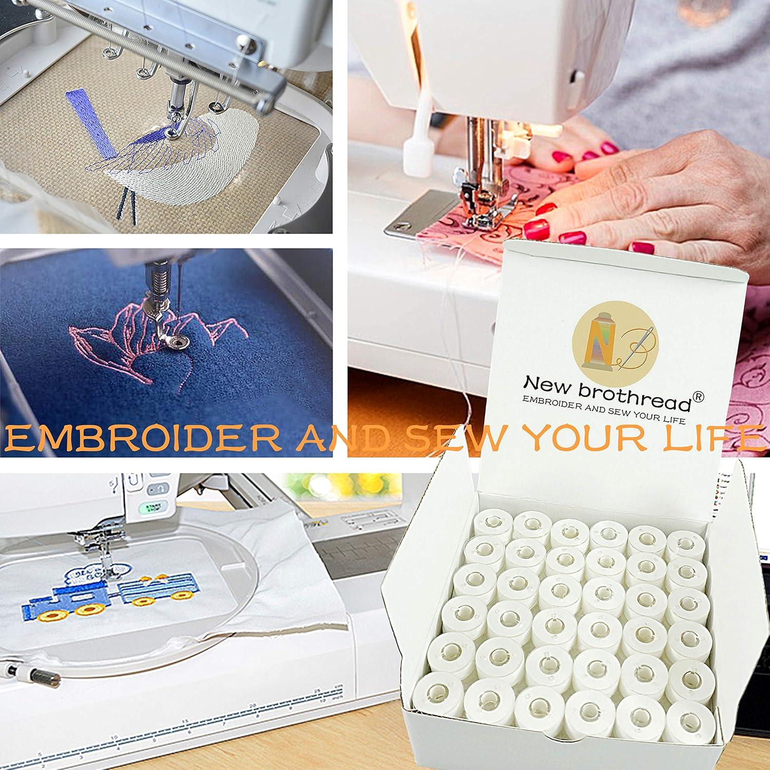 Hilo de Bobina Preenrollado Blanco 144pcs 60S/2 90WT Nuevo Brothread