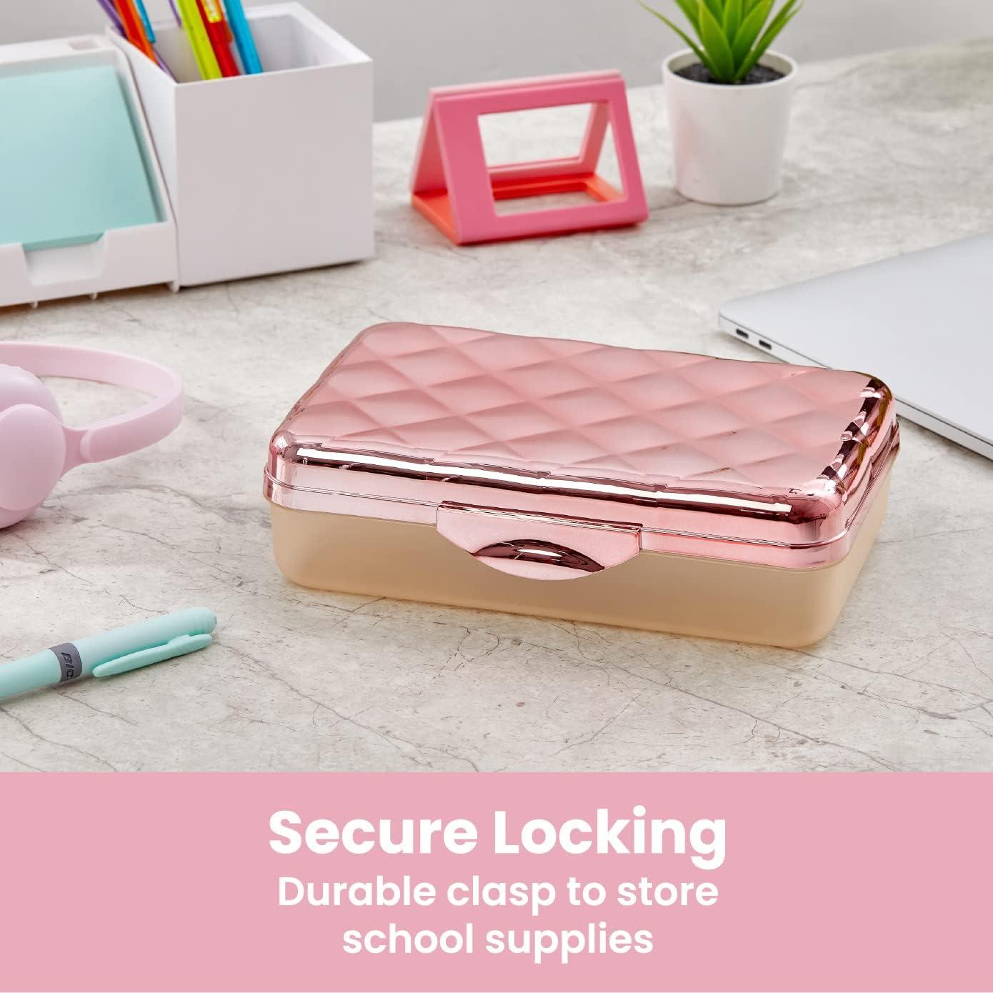 Estuche Académico Amax Oro Rosa Caja Dura para Lápices