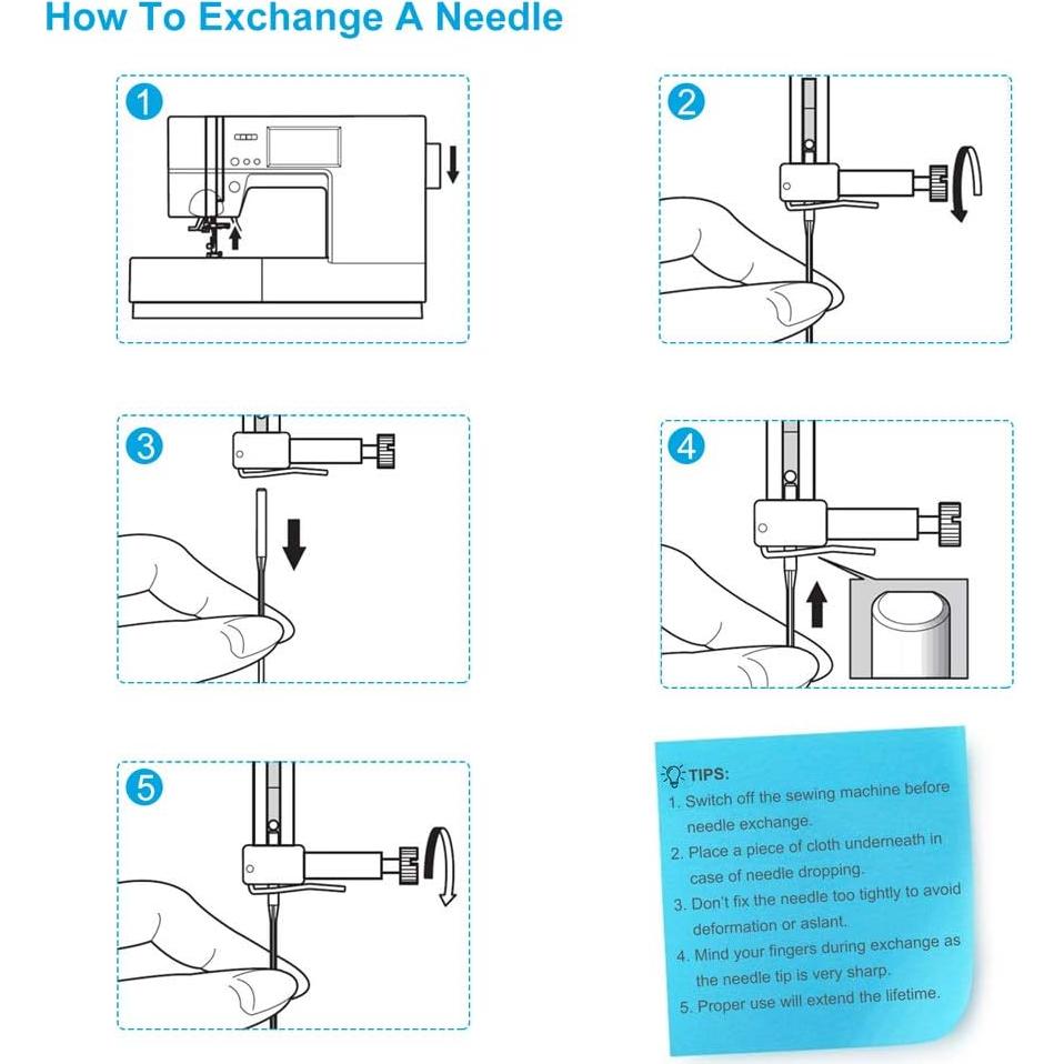 50 Agujas de Coser Universales Singer Brother con Enhebradores